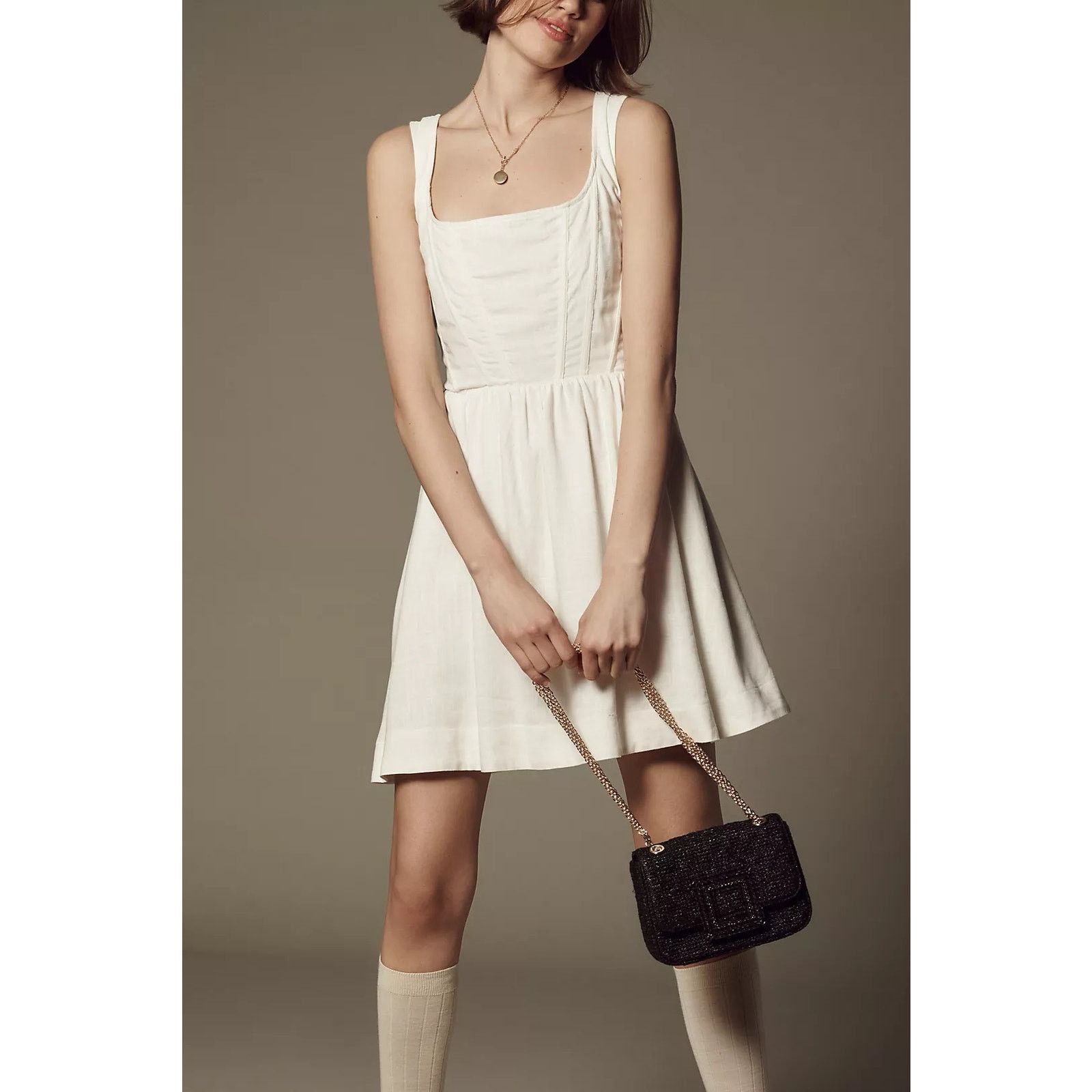 Anthropologie NWT Aureta Fit & Flare Corset Mini Dress $198 MEDIUM White Size M / US 6-8 / IT 42-44 - 2 Thumbnail