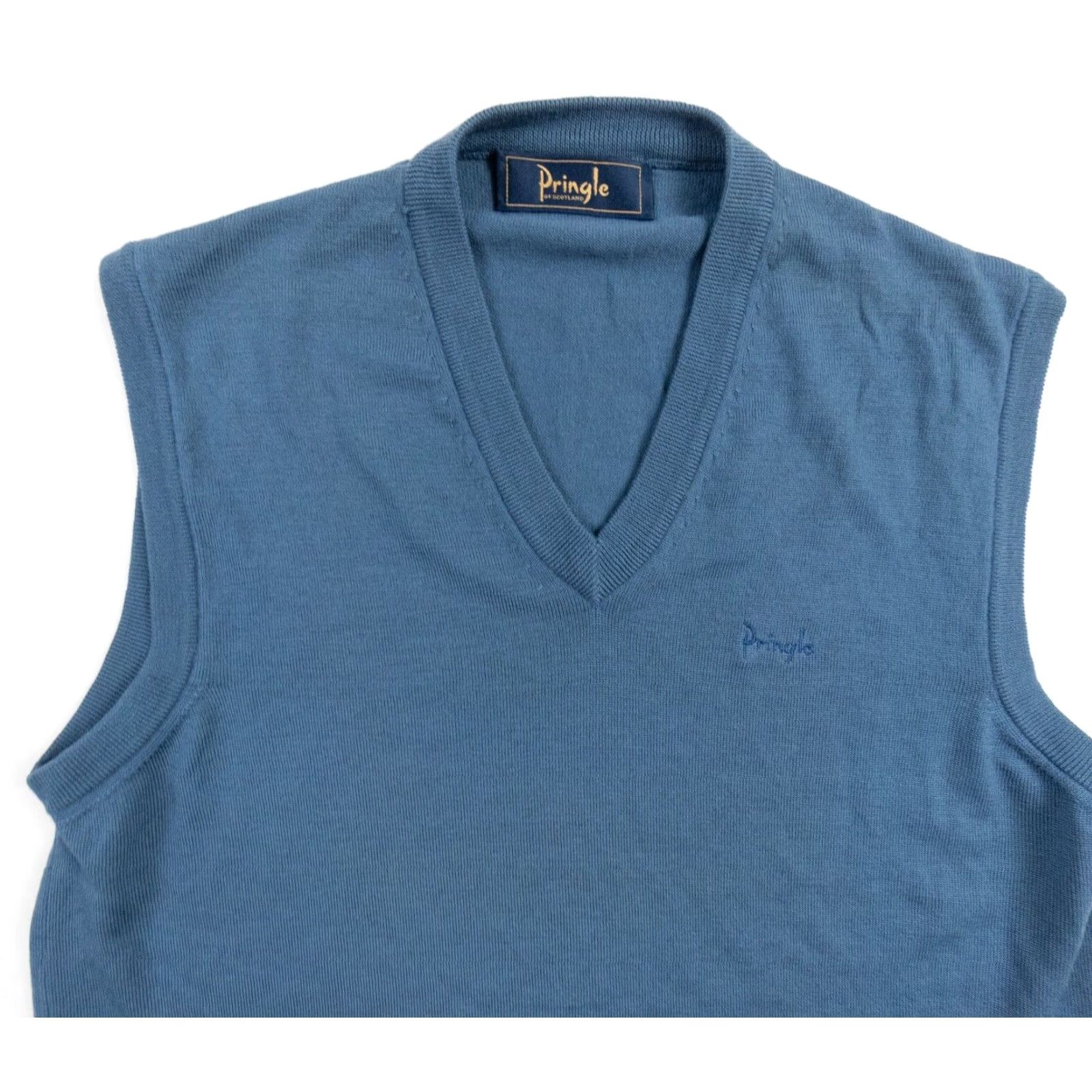 Vintage Pringle Sweater Vest Mens 40 Blue Wool Knit Pullover Sleeveless V-Neck Mens Size US XXS / EU 40 - 2 Thumbnail