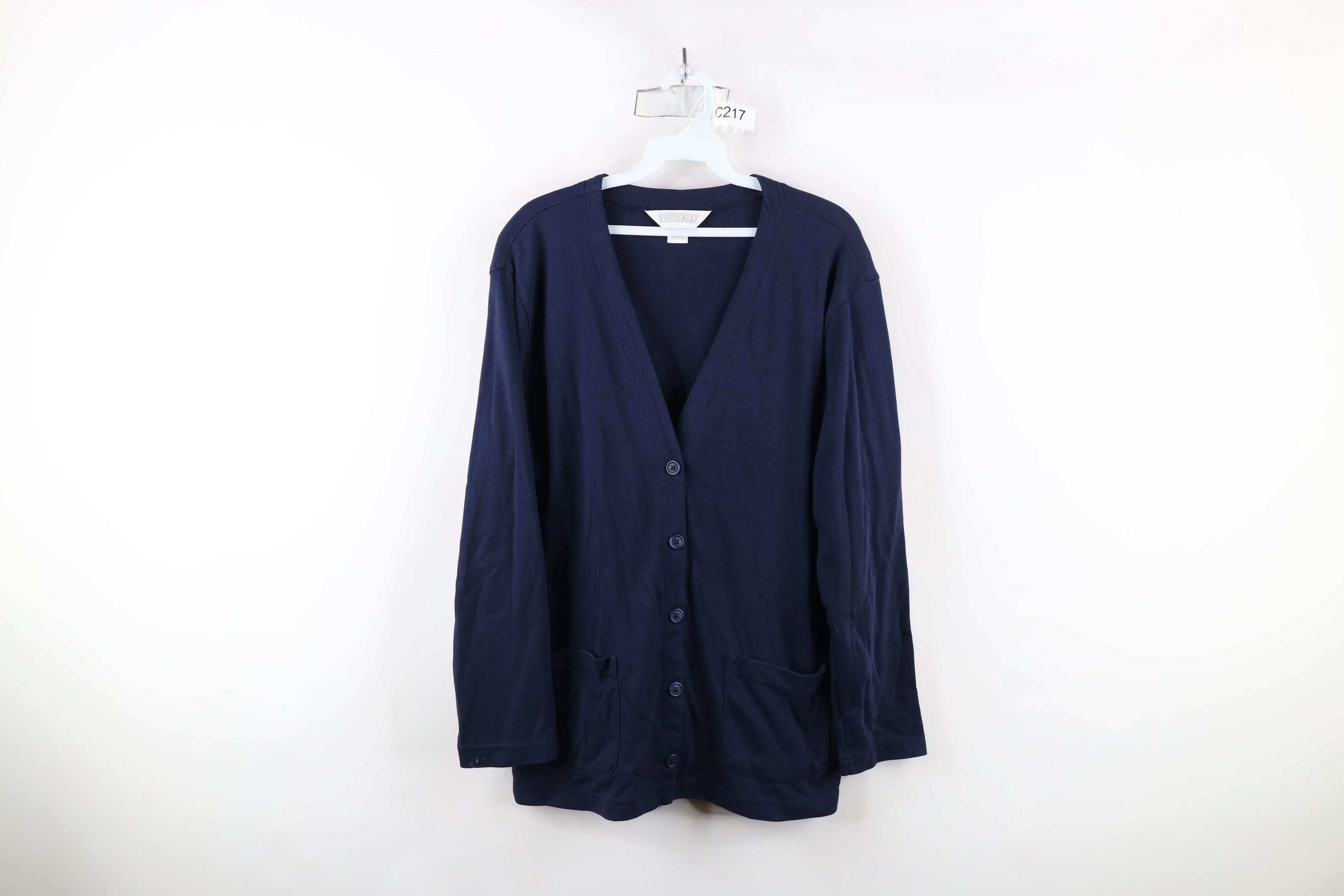 Lands' End × Vintage Vintage 90s Lands End Distressed Ribbed Cardigan Sweater Size L / US 10 / IT 46 - 1 Thumbnail