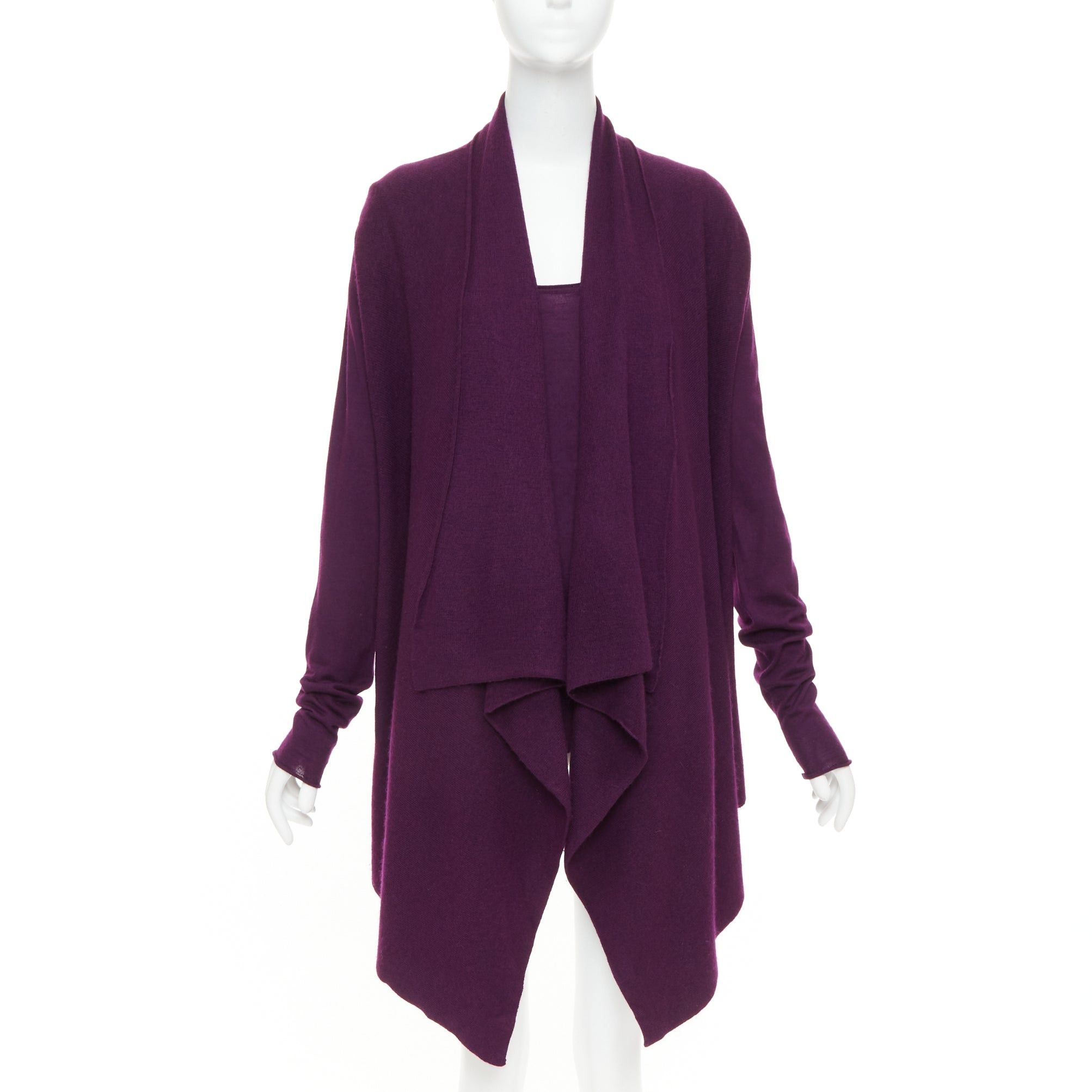 Donna Karan DONNA KARAN maroon purple cashmere wool silk sweater draped cardigan twin set L Size M / US 6-8 / IT 42-44 - 1 Thumbnail