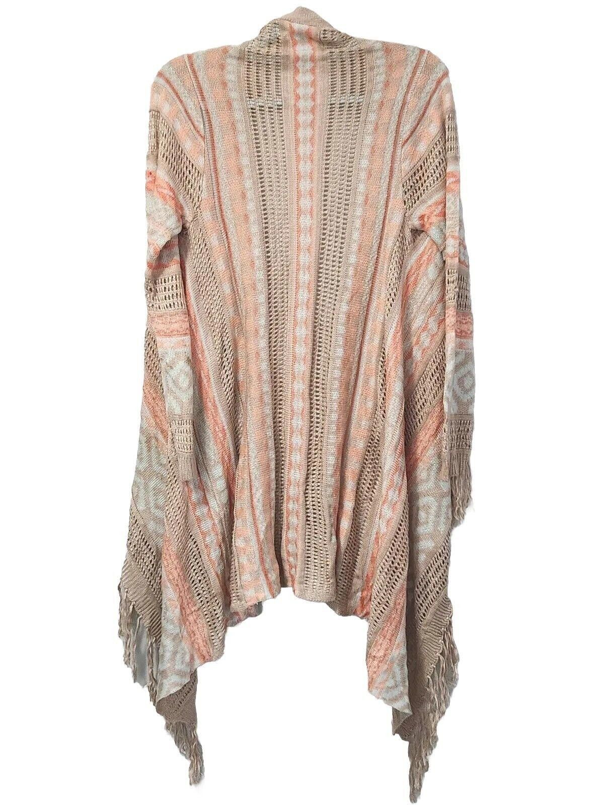 Designer No Boundries Sweater Large Beige Aztec Fringe Orange hem Size L / US 10 / IT 46 - 2 Thumbnail