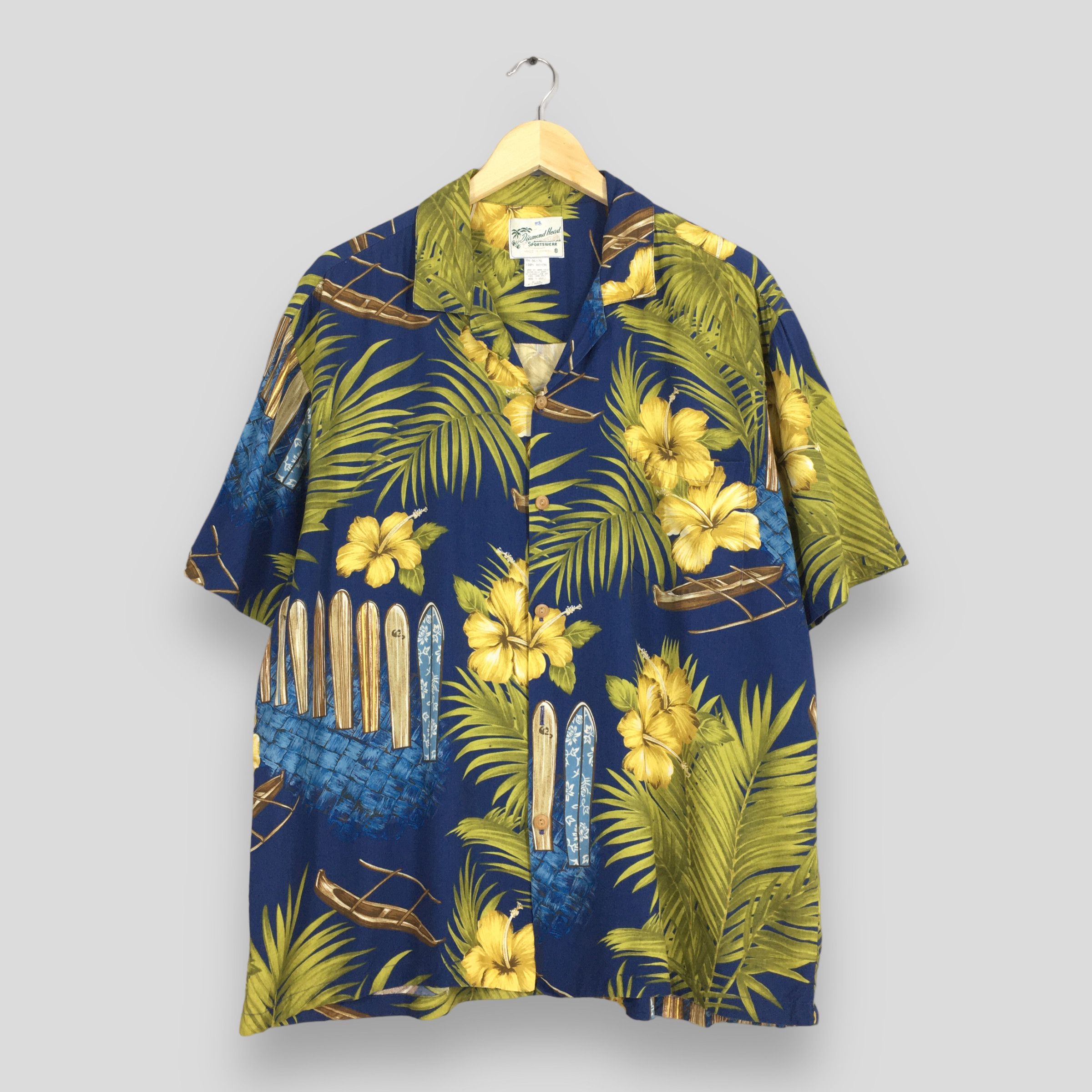 image of Aloha Wear x Hawaiian Shirt Vintage Diamond Head Floral Leaves Hawaii Shirt Xlarge, Men's