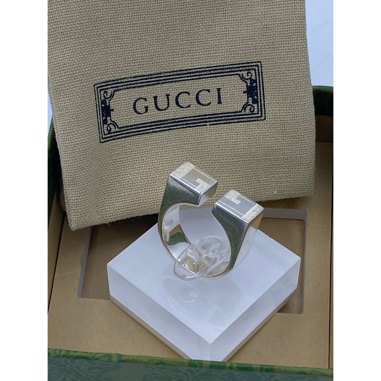 Gucci Authentic Gucci Sterling Silver GG Open Ring – Size 10 Size ONE SIZE - 2 Thumbnail