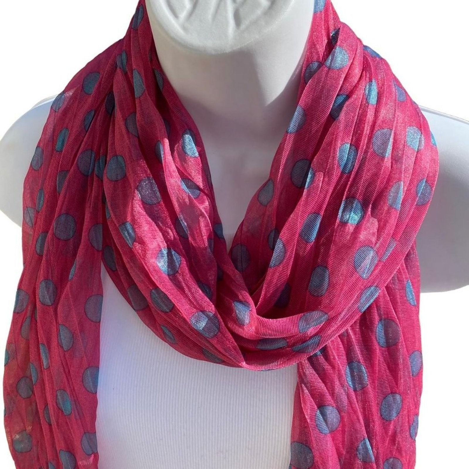 Other NEW NWT Boutique Pink with Blue Polka Dots Lightweight Scarf Size ONE SIZE - 2 Thumbnail