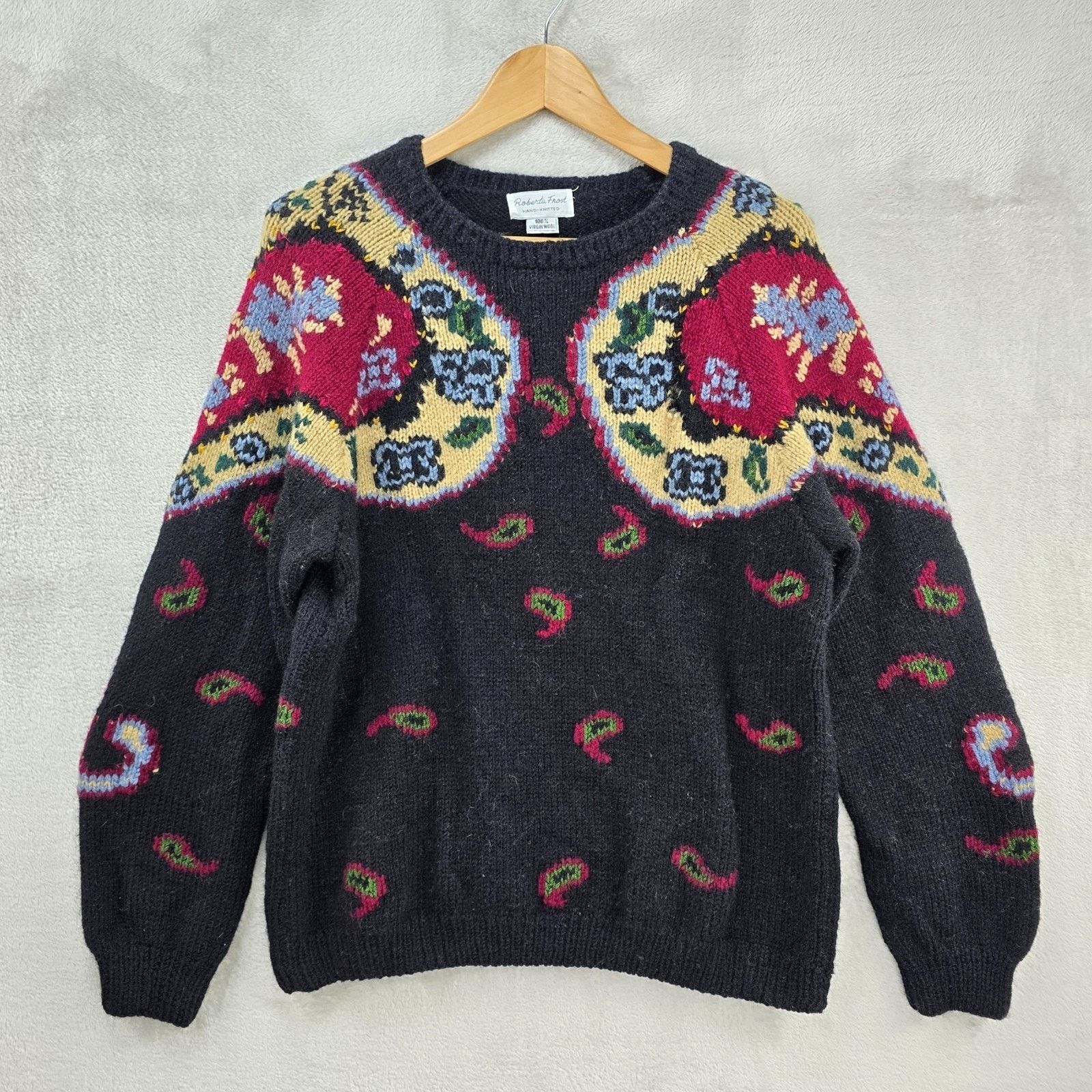 Other Vintage Roberta Frost Wool Knit Sweater Small Paisley Floral Size S / US 4 / IT 40 - 1 Thumbnail