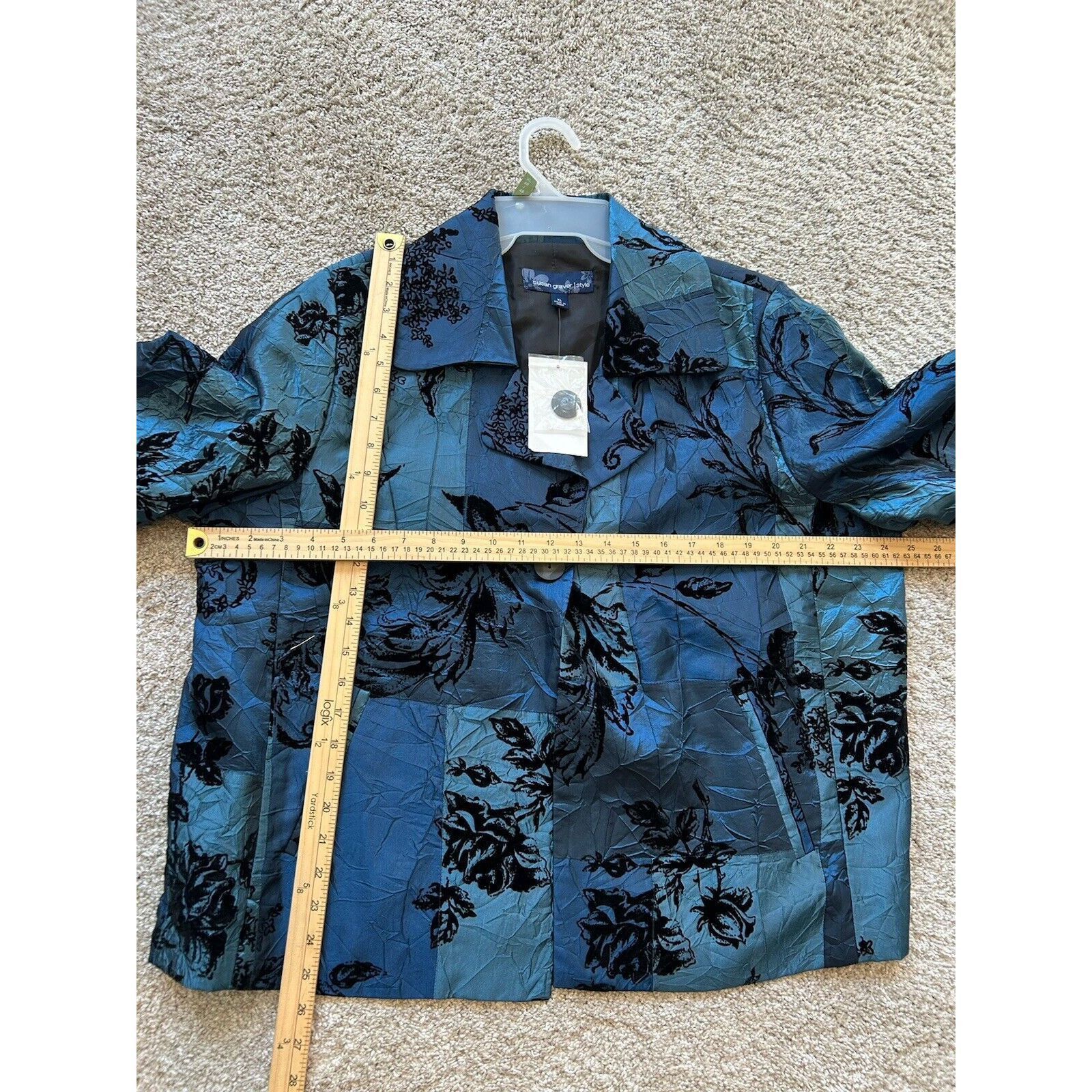 Other Susan Graver QVC VTG Blue taffeta Black Velvet evening light Coat Blazer XL NEW Size XL / US 12-14 / IT 48-50 - 8 Thumbnail
