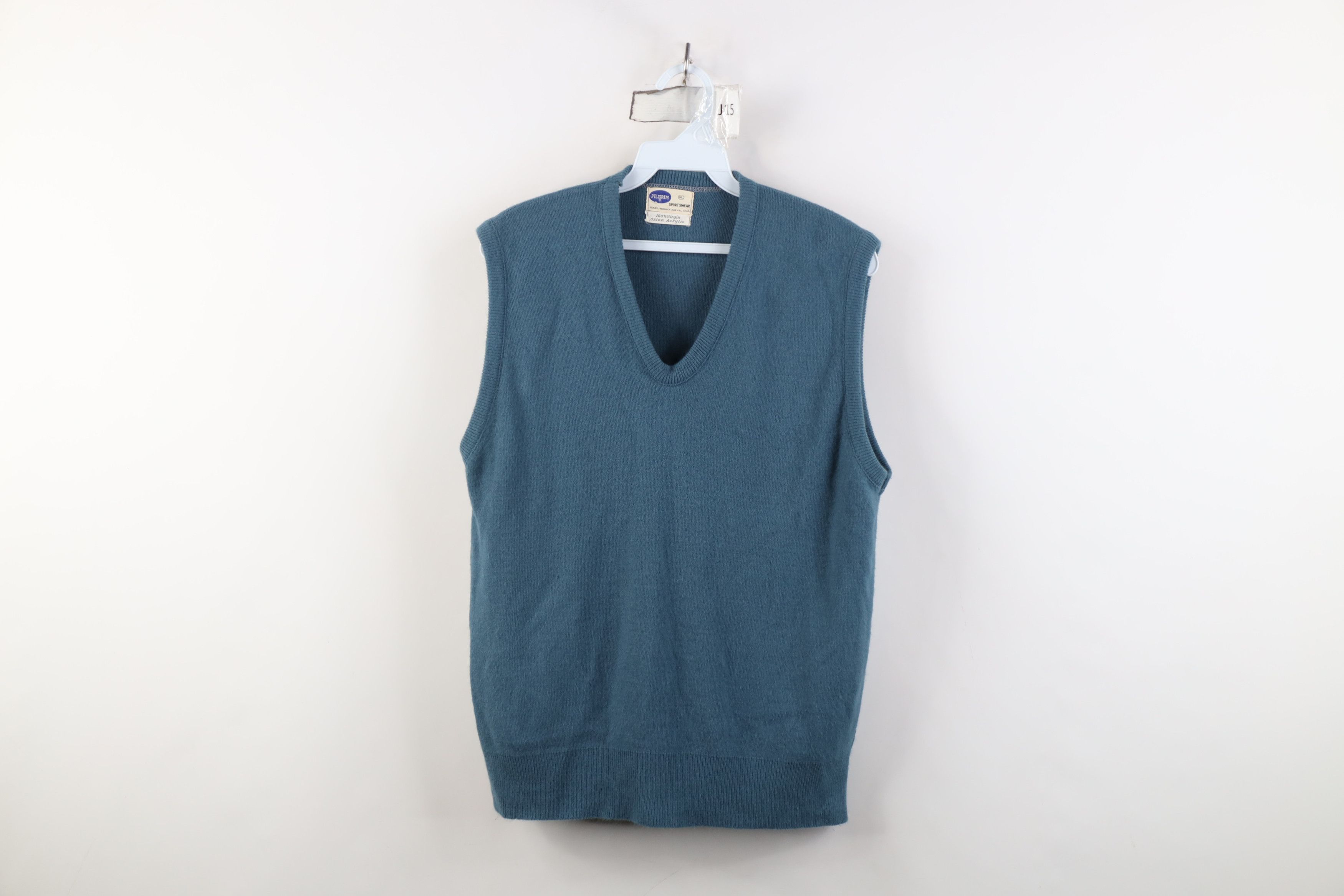 Vintage Vintage 50s Pilgrim Soft Knit V-Neck Sweater Vest Teal USA Size XL / US 12-14 / IT 48-50 - 1 Thumbnail