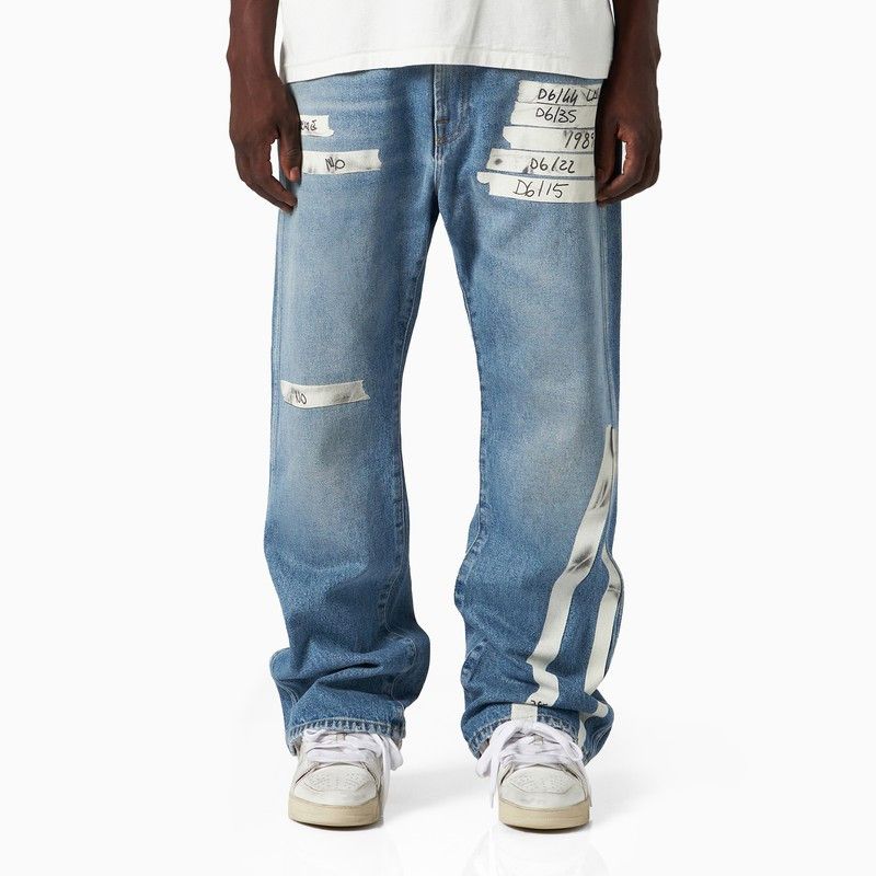 image of 1989 Studio Straight Denim Jeans With Tape Details in Light Blue, Men's (Size 32)