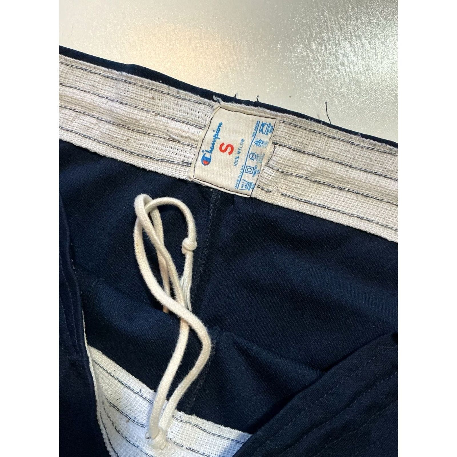 Champion VINTAGE Champion Track Pants Nylon Striped Navy Blue Made In USA Sz S Men Athletic Size US 29 - 4 Thumbnail