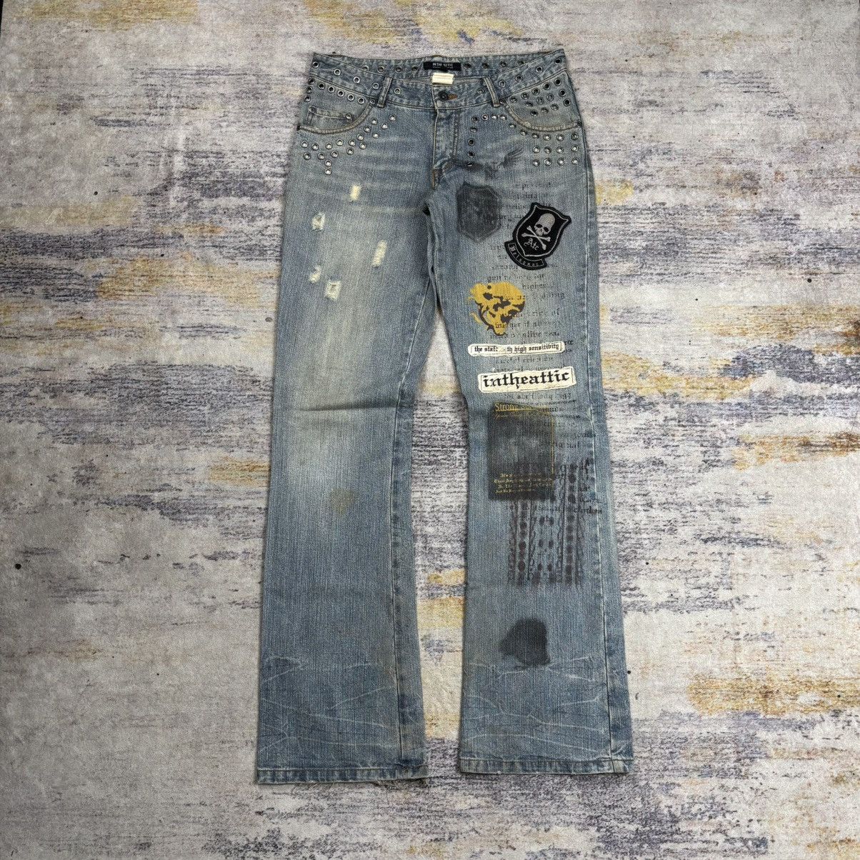 In the attic patches crust punk flared jeans vkei style