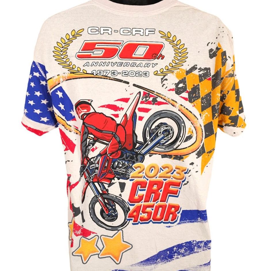 Honda Honda Motocross T Shirt Mens Size Small CRF 450R Supercross Racing All Over AOP Printed Cotton Ivory Shirt Size US S / EU 44-46 / 1 - 5 Thumbnail