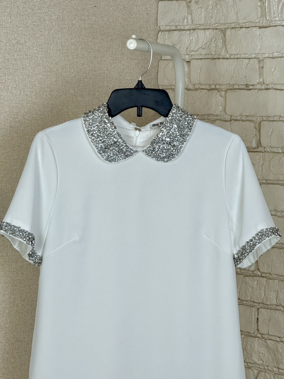 Miu Miu Miu Miu White Mini Dress Crystal Embellished Collar Cuffs Size M / US 6-8 / IT 42-44 - 2 Thumbnail