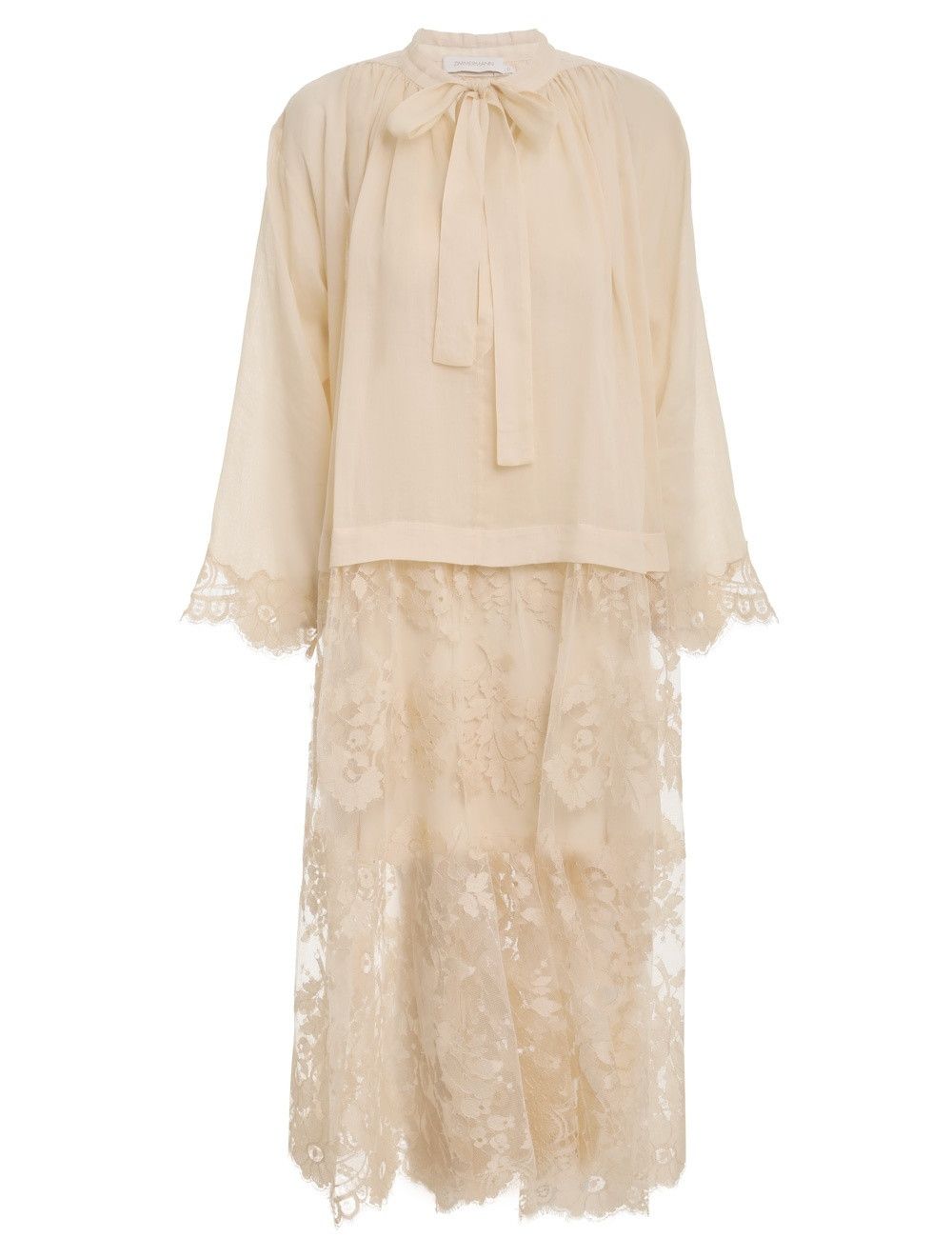 oc11z0225 Luminosity Lace Shirt Dress in Beige