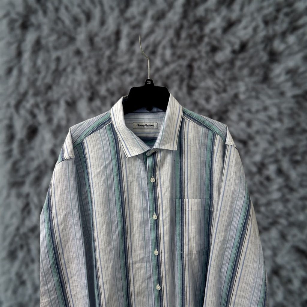 Tommy Bahama Tommy Bahama Shirt Mens Large White Blue Striped Linen Blend Button Down L/S Size US L / EU 52-54 / 3 - 1 Thumbnail