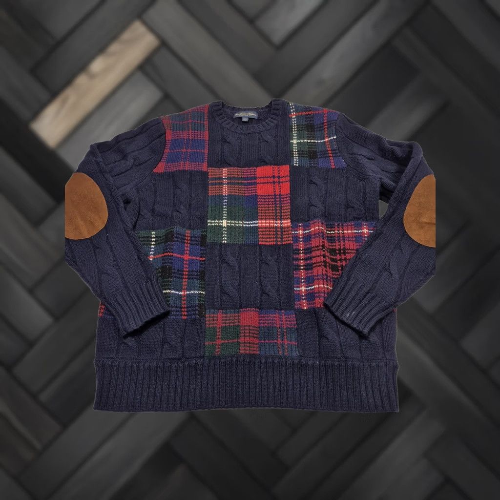 Brooks Brothers Brooks Brothers Sweater Mens L Blue Merino Wool Plaid Crewneck Elbow Patch Knit Cable-Knit Heavyweight Classic Preppy Winter Casual Size US L / EU 52-54 / 3 - 1 Thumbnail