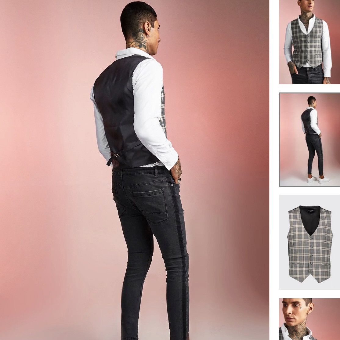 Boohoo BoohooMAN Heritage Check Vest Size 34R - 4 Thumbnail