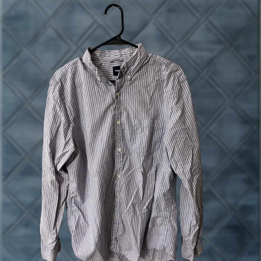 Gap Gap Button-Up Shirt Men L Purple Striped 100% Cotton Long Sleeve Size US L / EU 52-54 / 3 - 1 Thumbnail