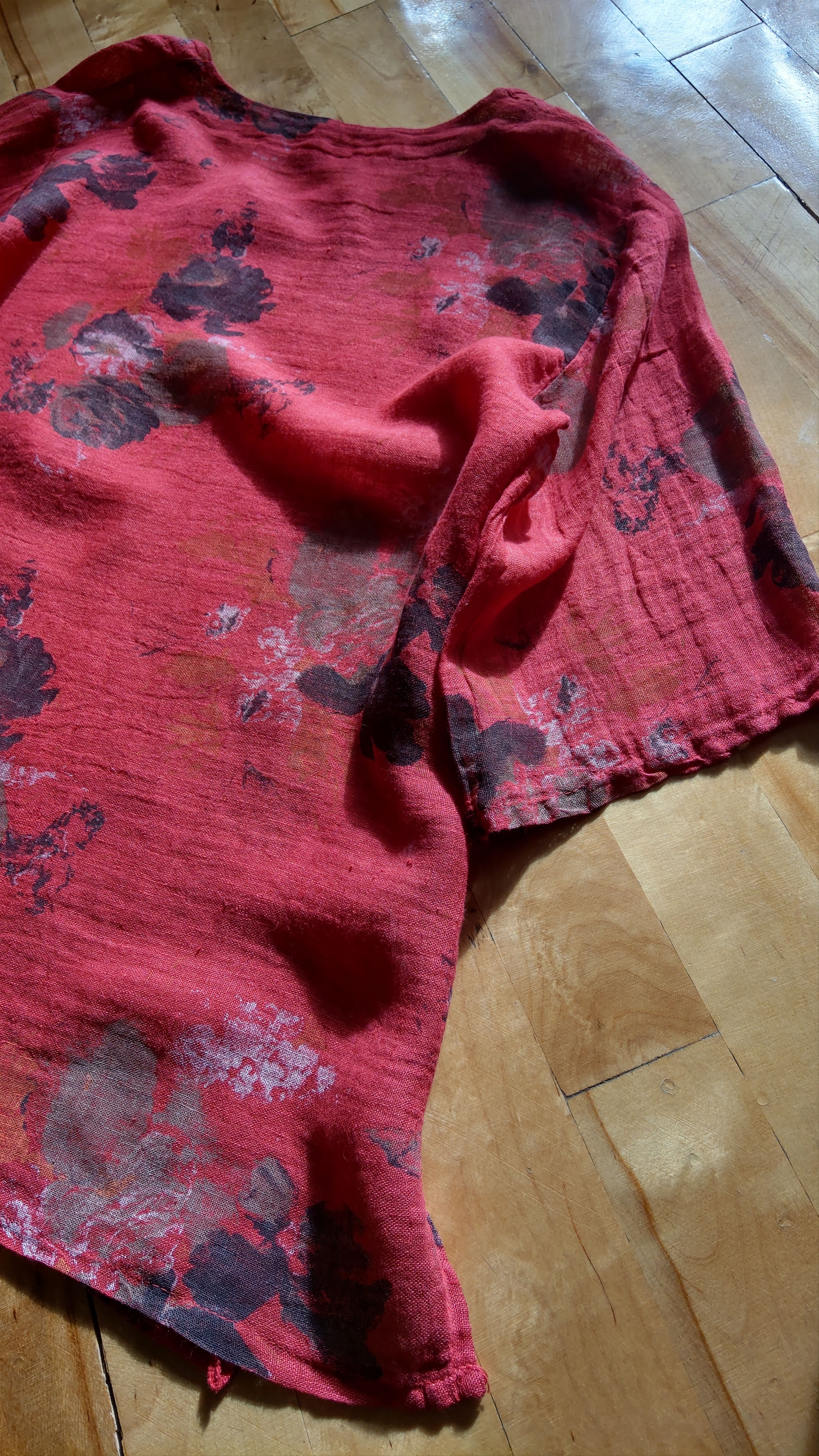 Japanese Brand × Vintage 100% Linen Shirt Rose Print Jacket Alt y2k opium goth Noir Size L / US 10 / IT 46 - 4 Thumbnail