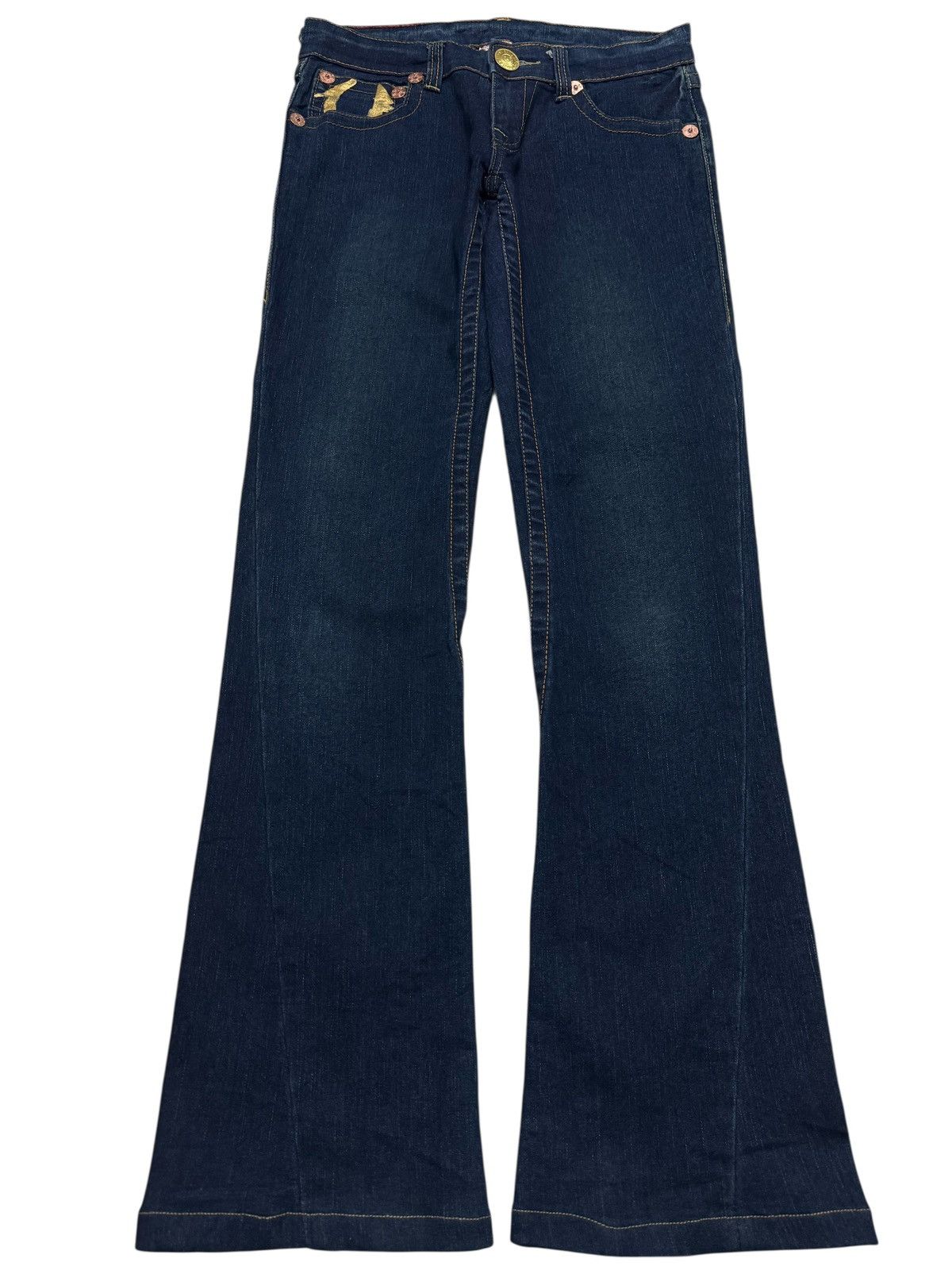 True Religion 💥RARE💥TRUE RELIGION INDIGO FLARE TWIST LEG GOLD LOGO RARE Size US 28 / EU 44 - 3 Thumbnail