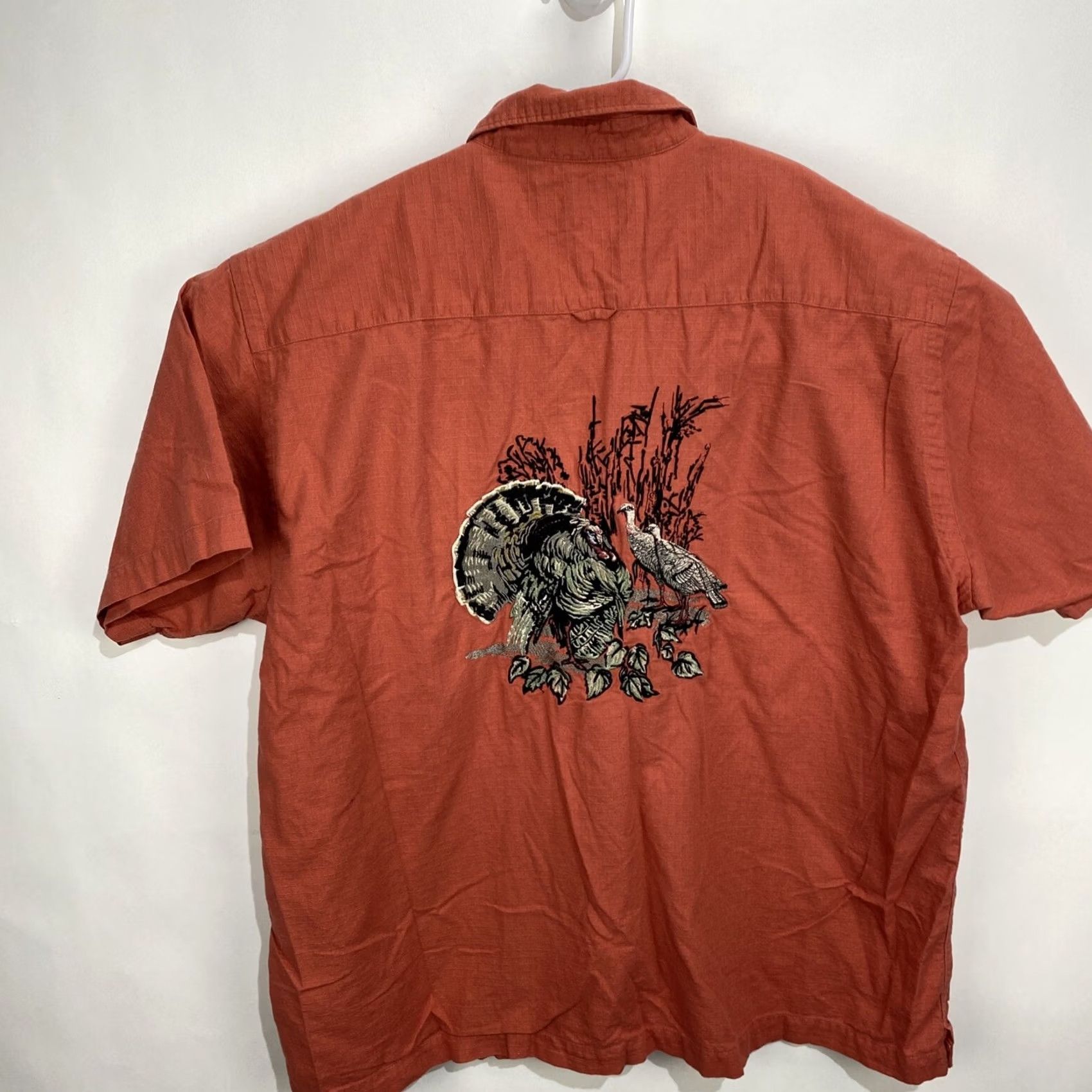 Vintage RedHead Turkey Gobbler Design Short Sleeve Casual Shirt XL Button-Down Cotton Mens Pink Turkey Graphic Holiday Size US XL / EU 56 / 4 - 7 Thumbnail