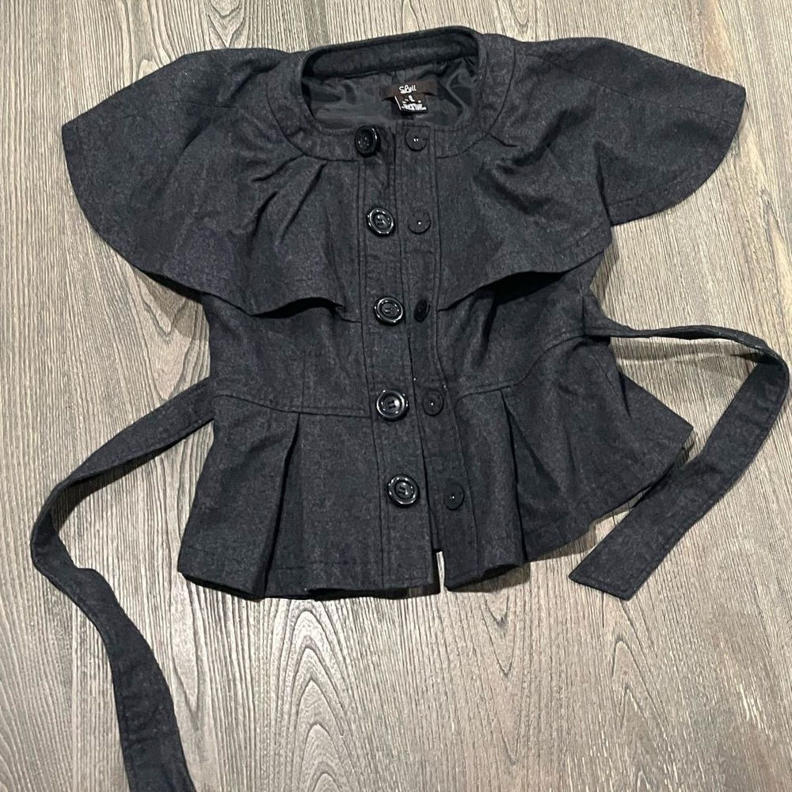 Vintage Luii Charcoal Gray Wool Blend Button Front Tie Waist Shirt S Size S / US 4 / IT 40 - 1 Thumbnail