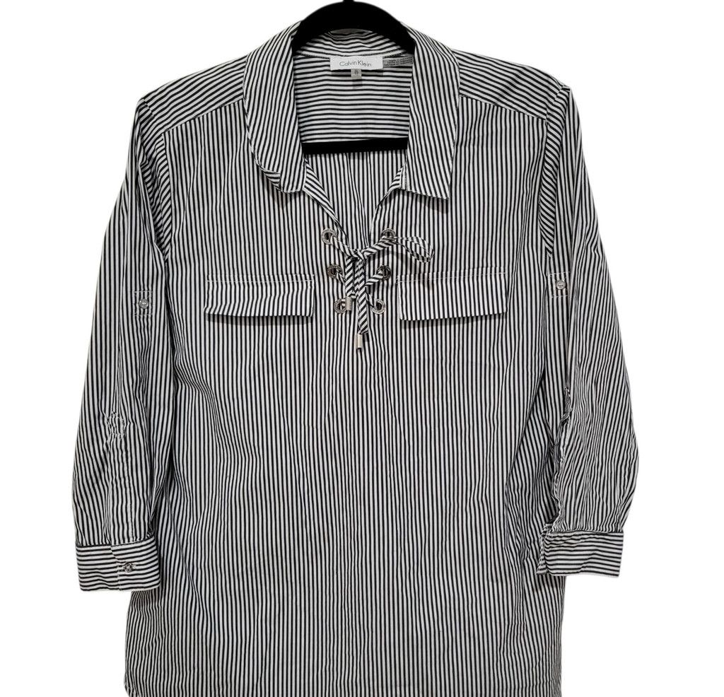 Calvin Klein Calvin Klein Women Black White Front Tie Roll-Tab Blouse XL Size XL / US 12-14 / IT 48-50 - 3 Thumbnail