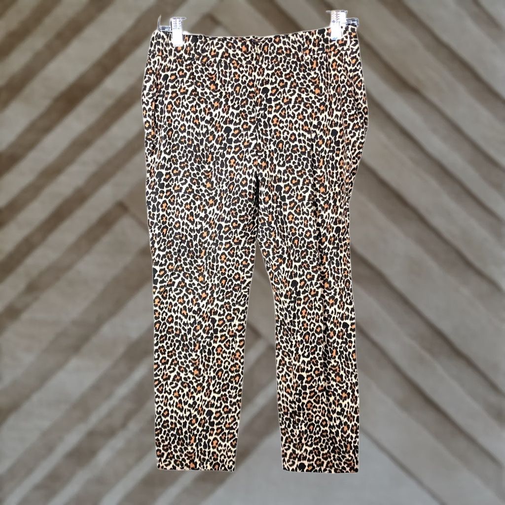 J.Crew J.Crew Womens Pants Brown Leopard Print Mid Rise Winnie Side Zip Stretch 4 Pants Women's Regular Slim Ankle Office Casual Workwear Size 29" - 1 Thumbnail
