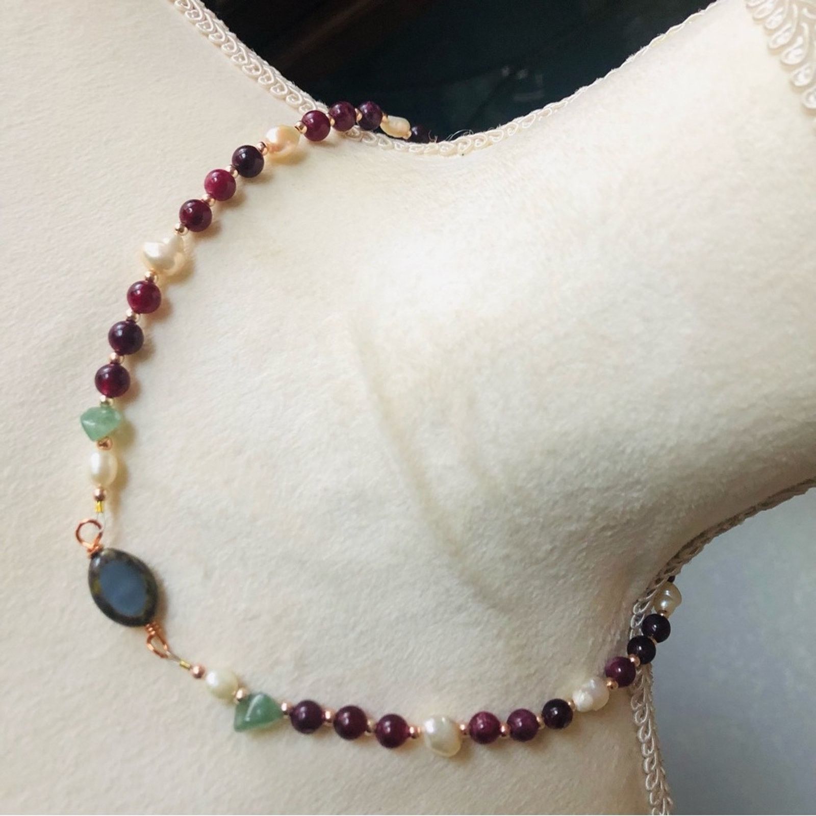 Handmade Handcrafted elegant genuine almandine garnet pearl necklace Size ONE SIZE - 1 Thumbnail