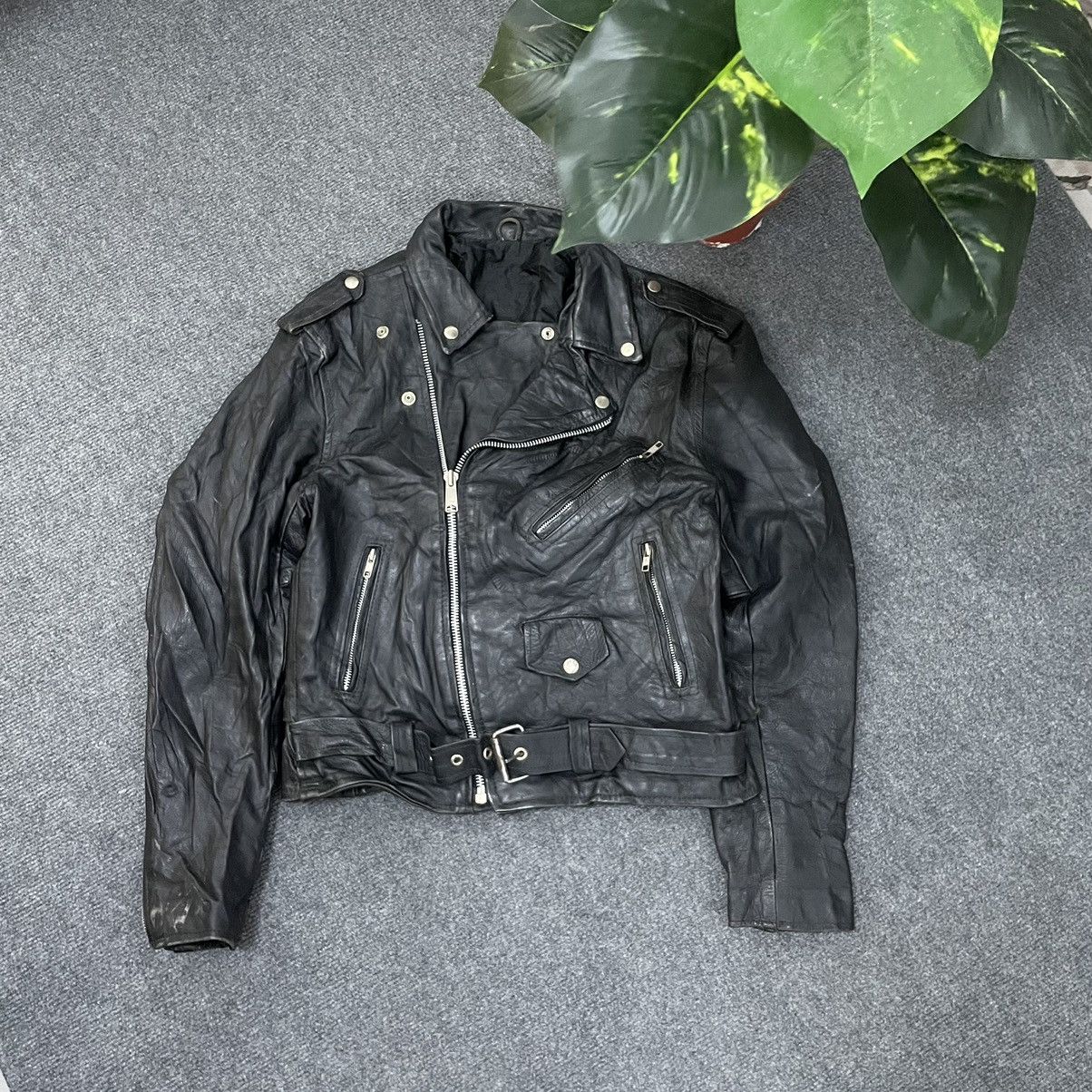 Vintage Double Collar Bikers Rockabilly Genuine Leather Jacket Size US M / EU 48-50 / 2 - 1 Thumbnail