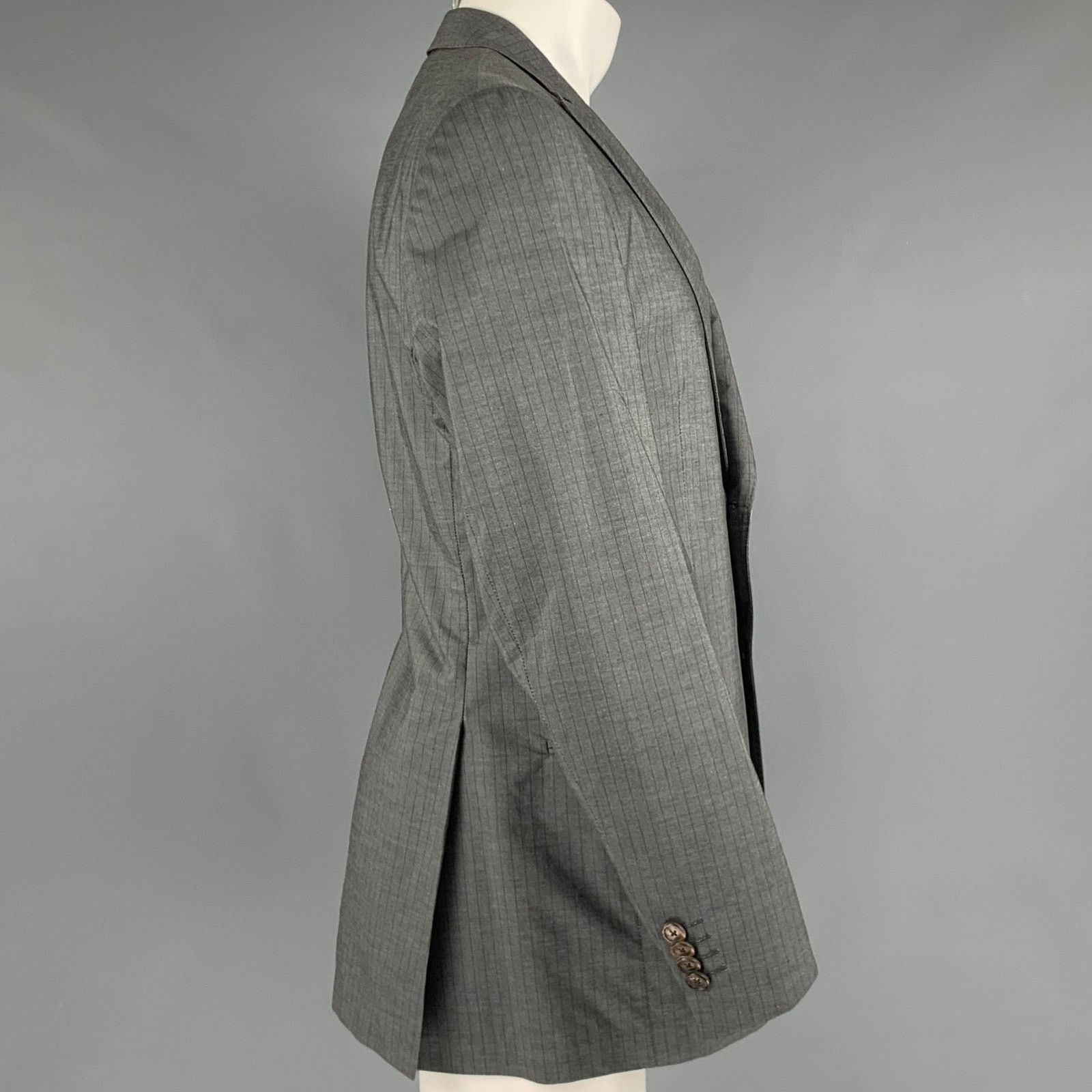 Etro Size 40 Grey Brown Stripe Cotton Single breasted Sport Coat Size 40R - 4 Thumbnail