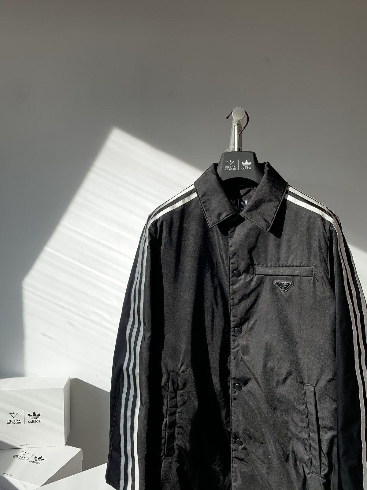 image of 2021 Prada X Adidas Track Coat Jacket Re-Nylon in Black, Men's (Size Large)