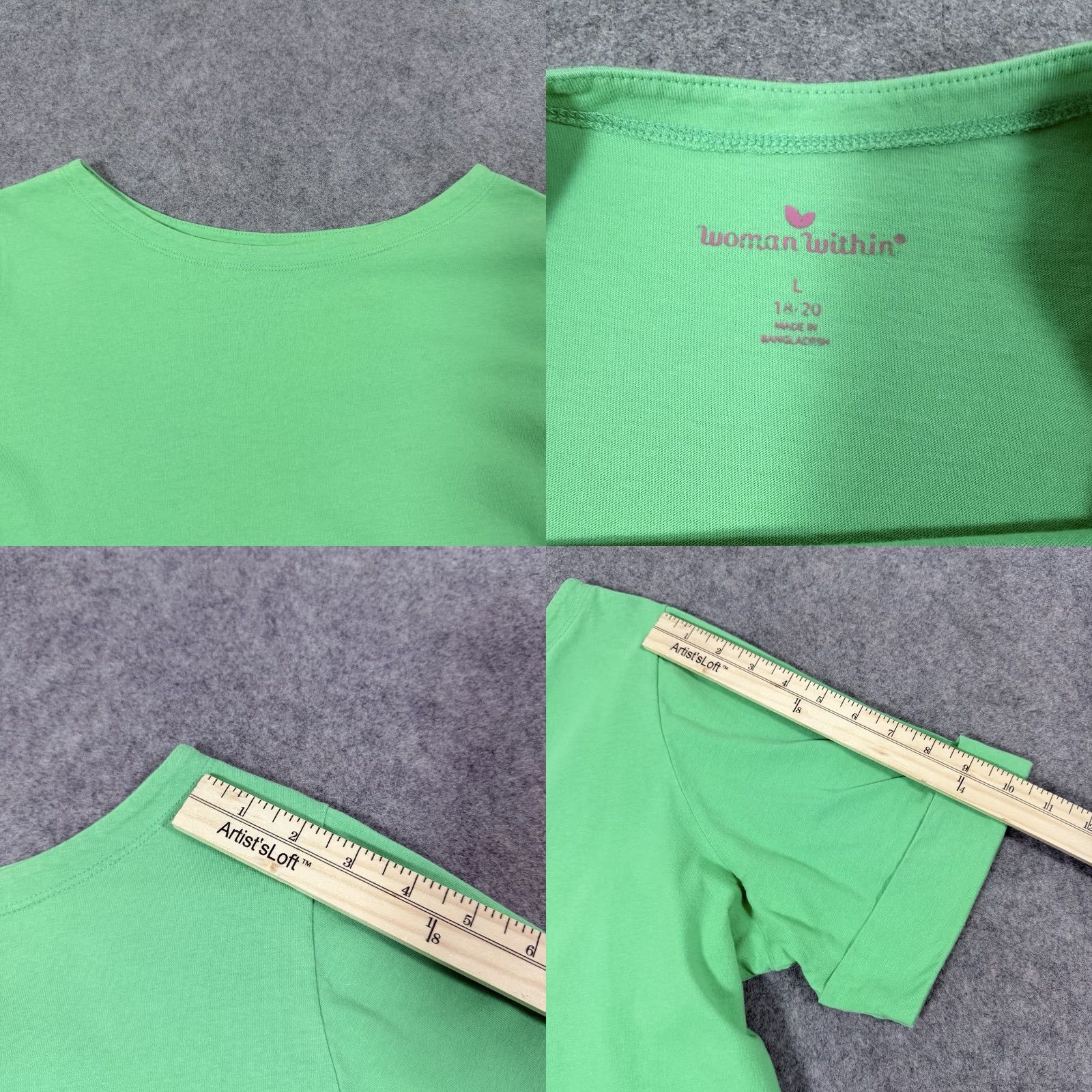Vintage Women Within T-Shirt L Green Pullover Roll-Up Short Sleeve Size L / US 10 / IT 46 - 9 Thumbnail