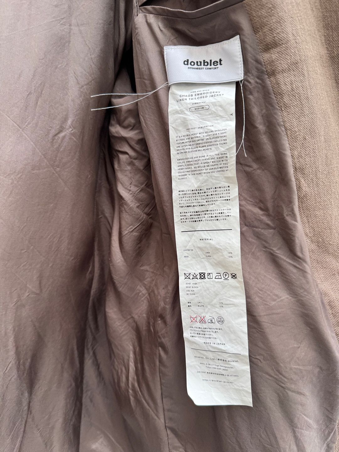 20ss Doublet Chaos Embroidery linen tailored jacket blazer