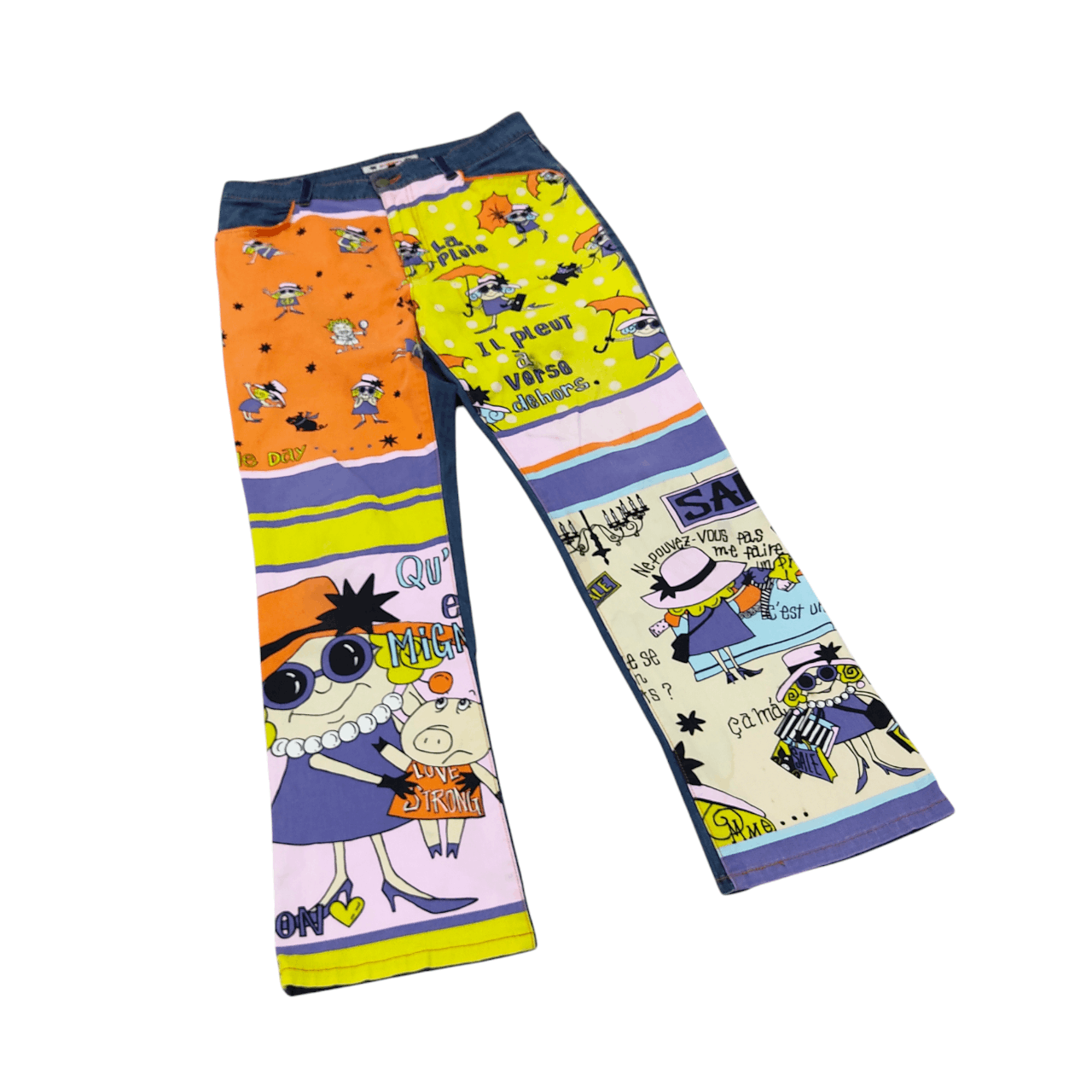 Japanese Brand OLLEBOREBLA AOP Cartoons Front Printed Denim Pants Size 32" / US 10 / IT 46 - 4 Thumbnail