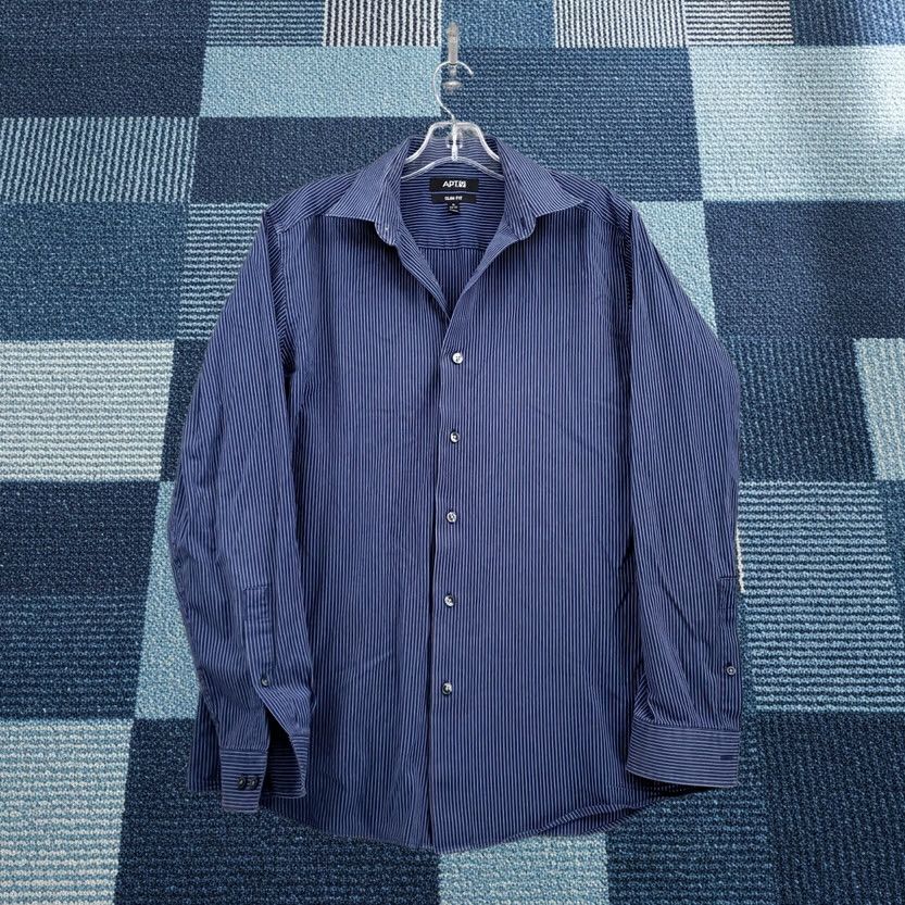 Apt. 9 Apt. 9 Dress Shirt Mens 16 Button-Up Blue Slim Fit Pinstripe Long Sleeve Cotton Size 42R - 1 Thumbnail