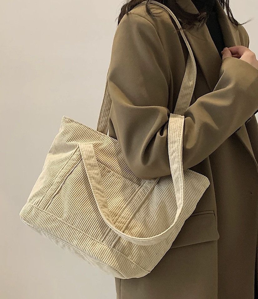 Vintage White Corduroy Casual Shoulder Bag Size ONE SIZE - 2 Thumbnail