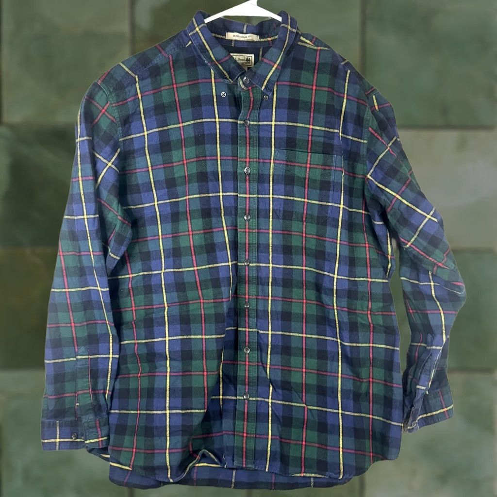 Vintage L.L.Bean Shirt Mens 2XLT Tall Green Navy Plaid Flannel Button Front Casual Size US XXL / EU 58 / 5 - 1 Thumbnail