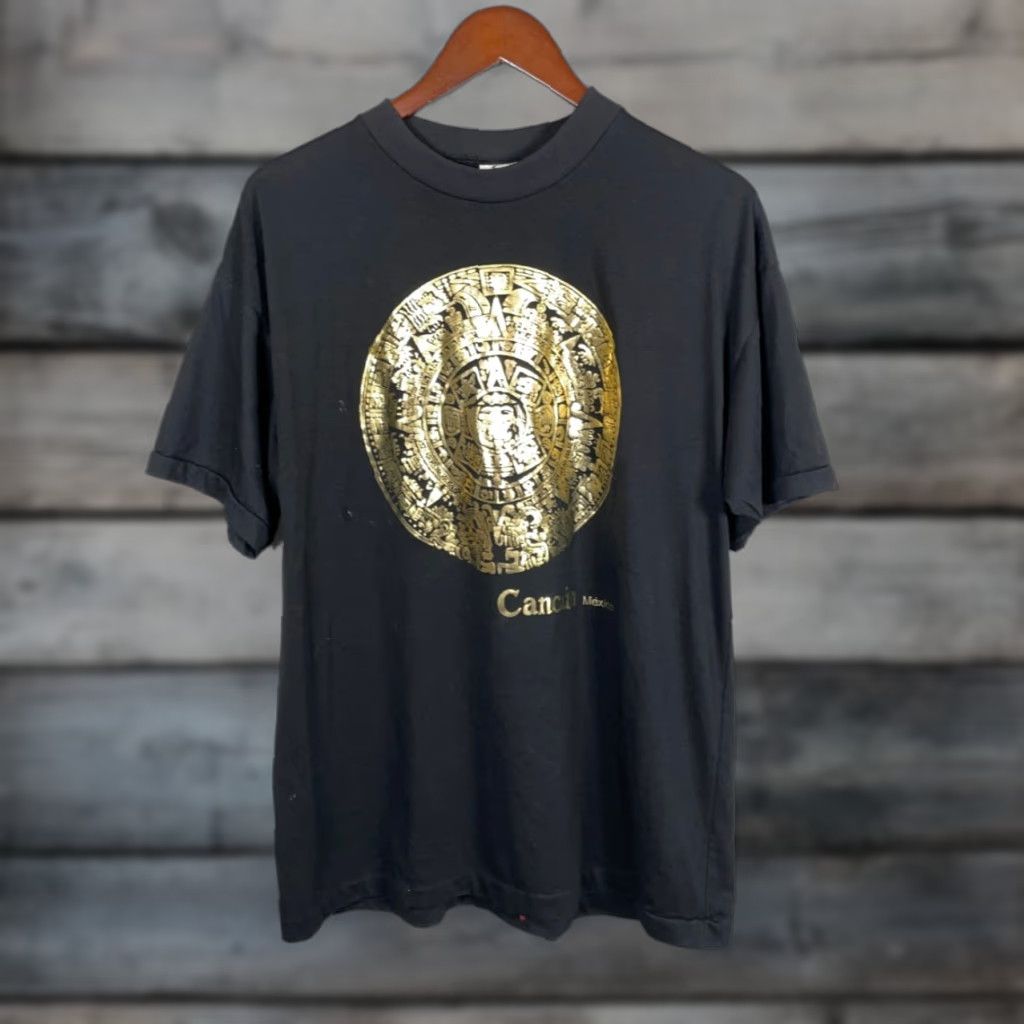 Vintage VINTAGE Sun Sport T-Shirt Adult Large Black Gold Foil Aztec Cancun Mexico Single Stitch 90s Men Size US L / EU 52-54 / 3 - 1 Thumbnail