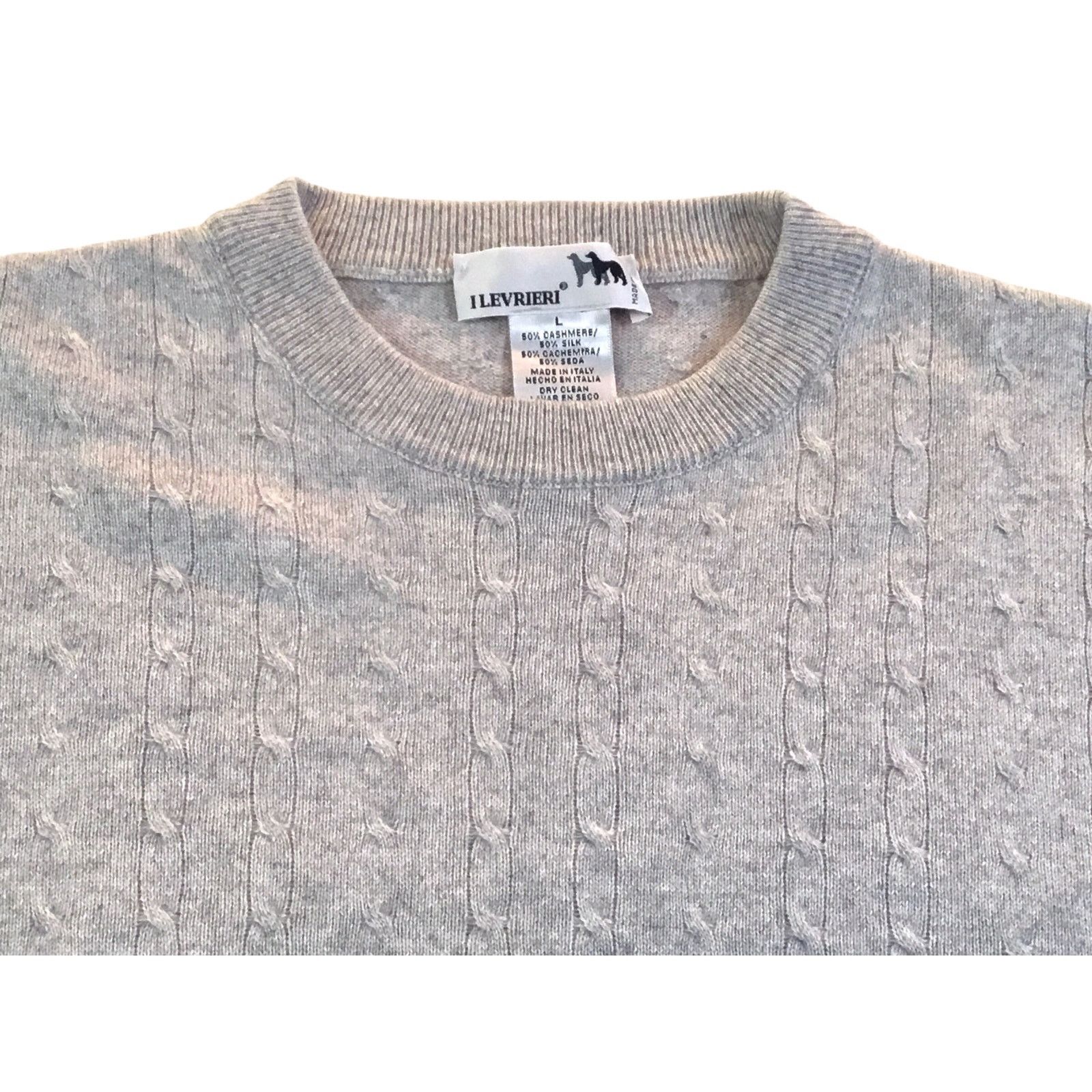 Other I Levrieri Gray Sweater Cable Knit Cashmere Silk Italy Large Size US L / EU 52-54 / 3 - 2 Thumbnail