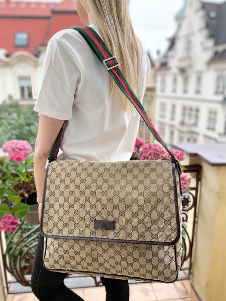 Gucci GUCCI Monogram Web Medium Flap Messenger Beige Dark Brown Size ONE SIZE - 18 Thumbnail