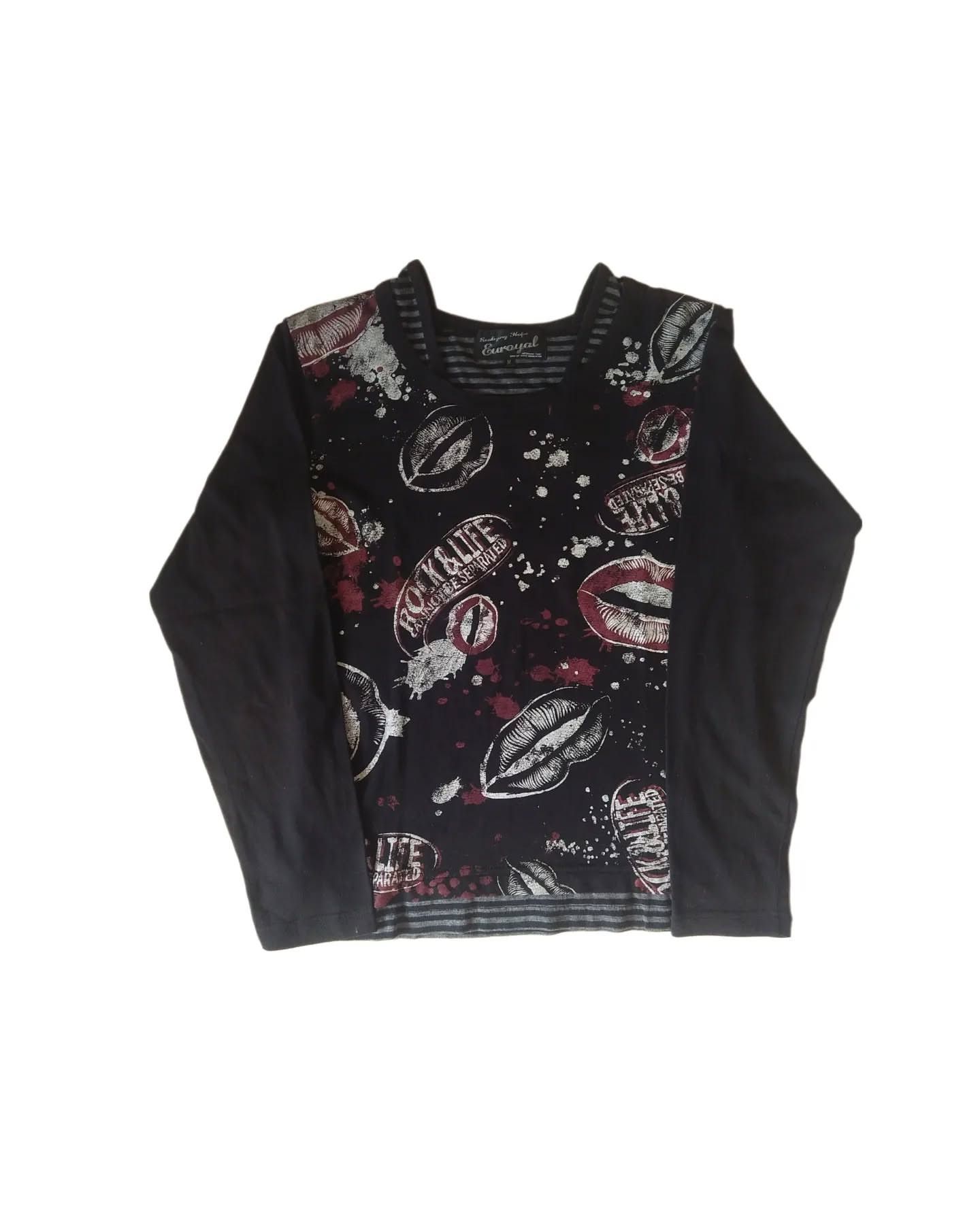 Euroyal Black Graphic Emo Punk Goth Woman Longsleeve