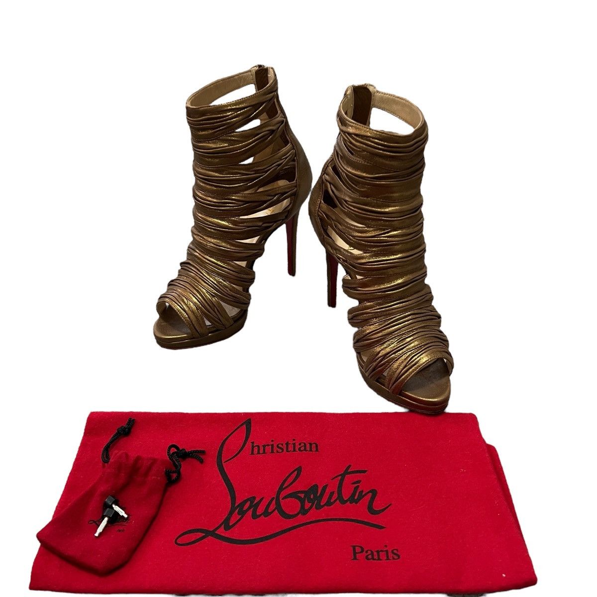 Christian Louboutin Christian Louboutin Bronze Leather Tinazata Cutout Sandals Size US 8.5 / IT 38.5 - 1 Thumbnail