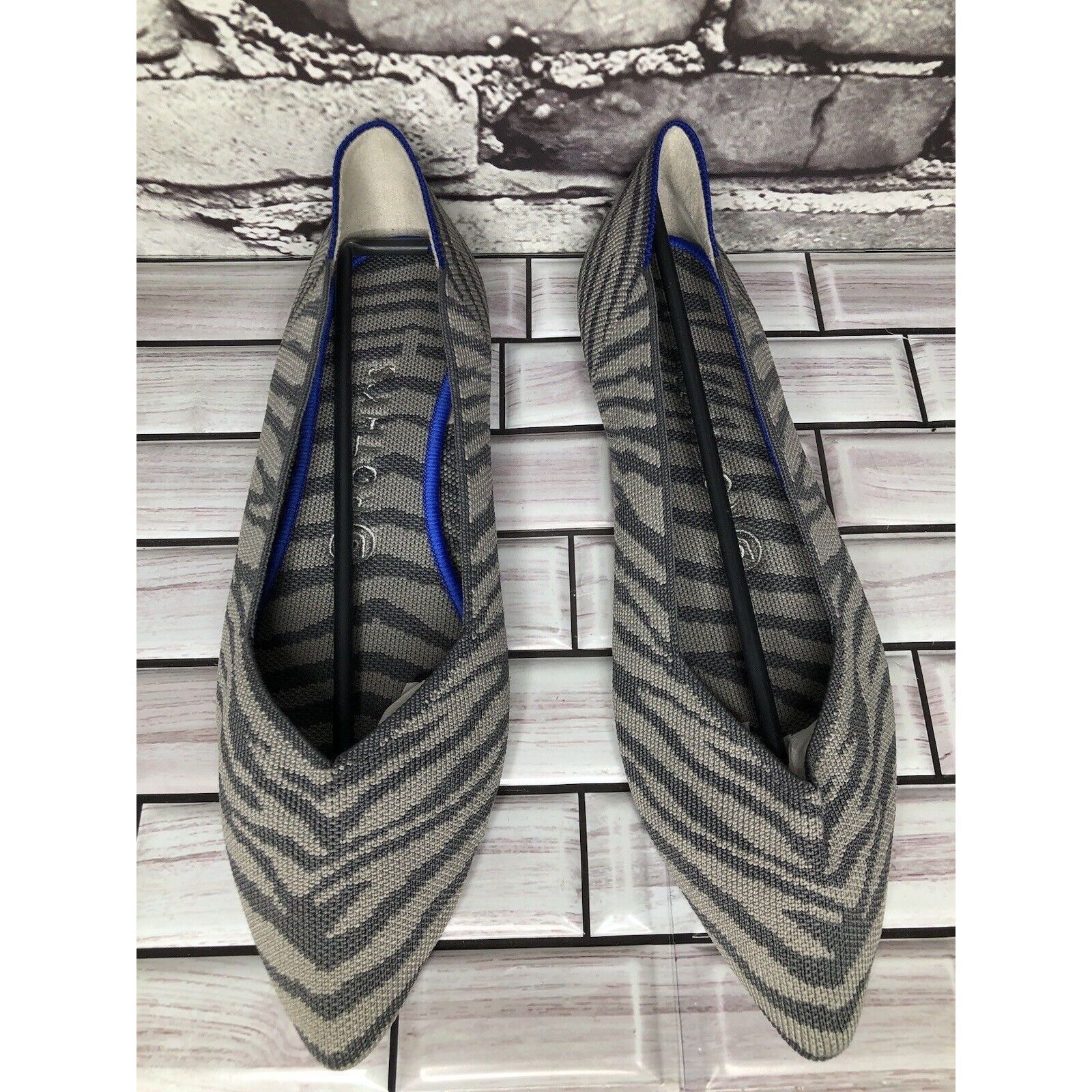 Other Rothy’s The Point Retired Grey Zebra Fabric Stripe Flats Wom Size US 9.5 / IT 39.5 - 11 Thumbnail
