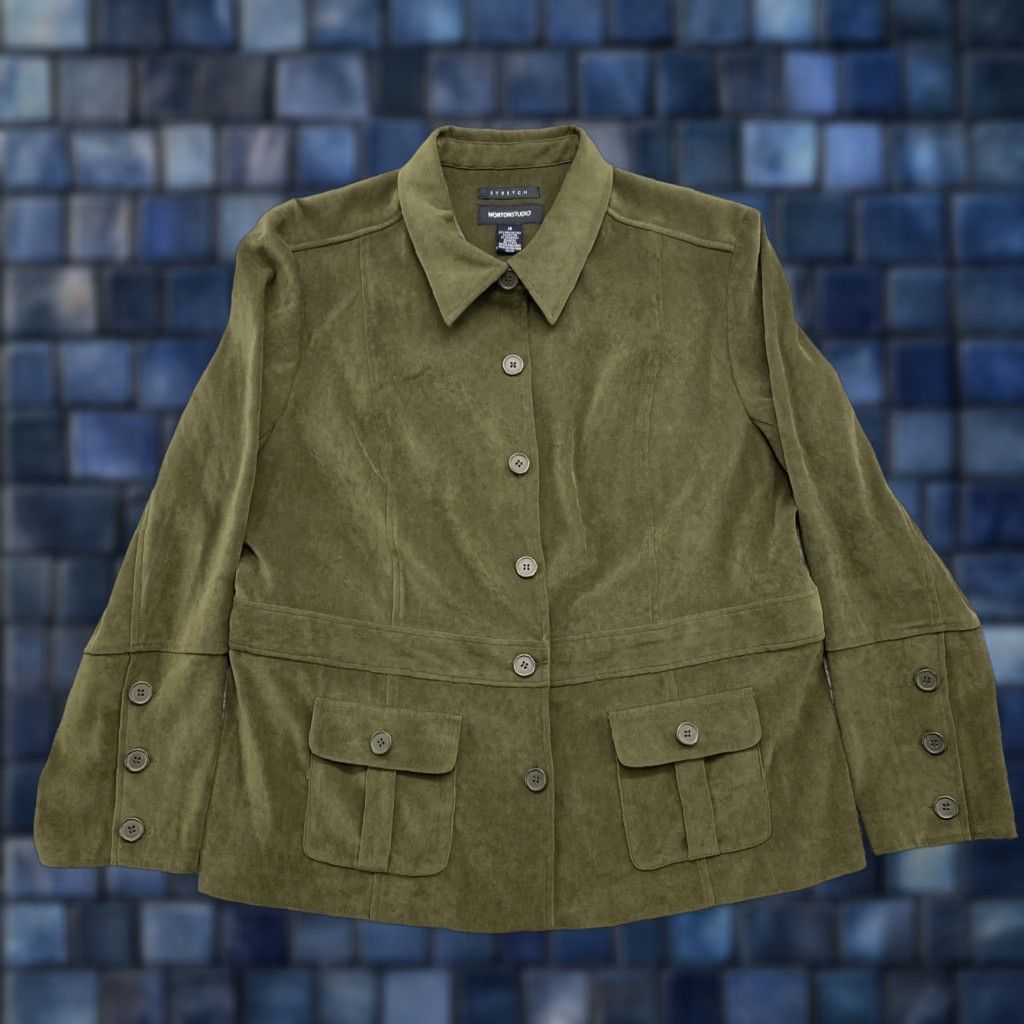 Vintage VINTAGE Norton Studio Women’s Green Button Up Jacket Plus Size 18 Jacket Womens Green Button Up Casual 90s? Size XXL / US 16-18 / IT 52-54 - 1 Thumbnail