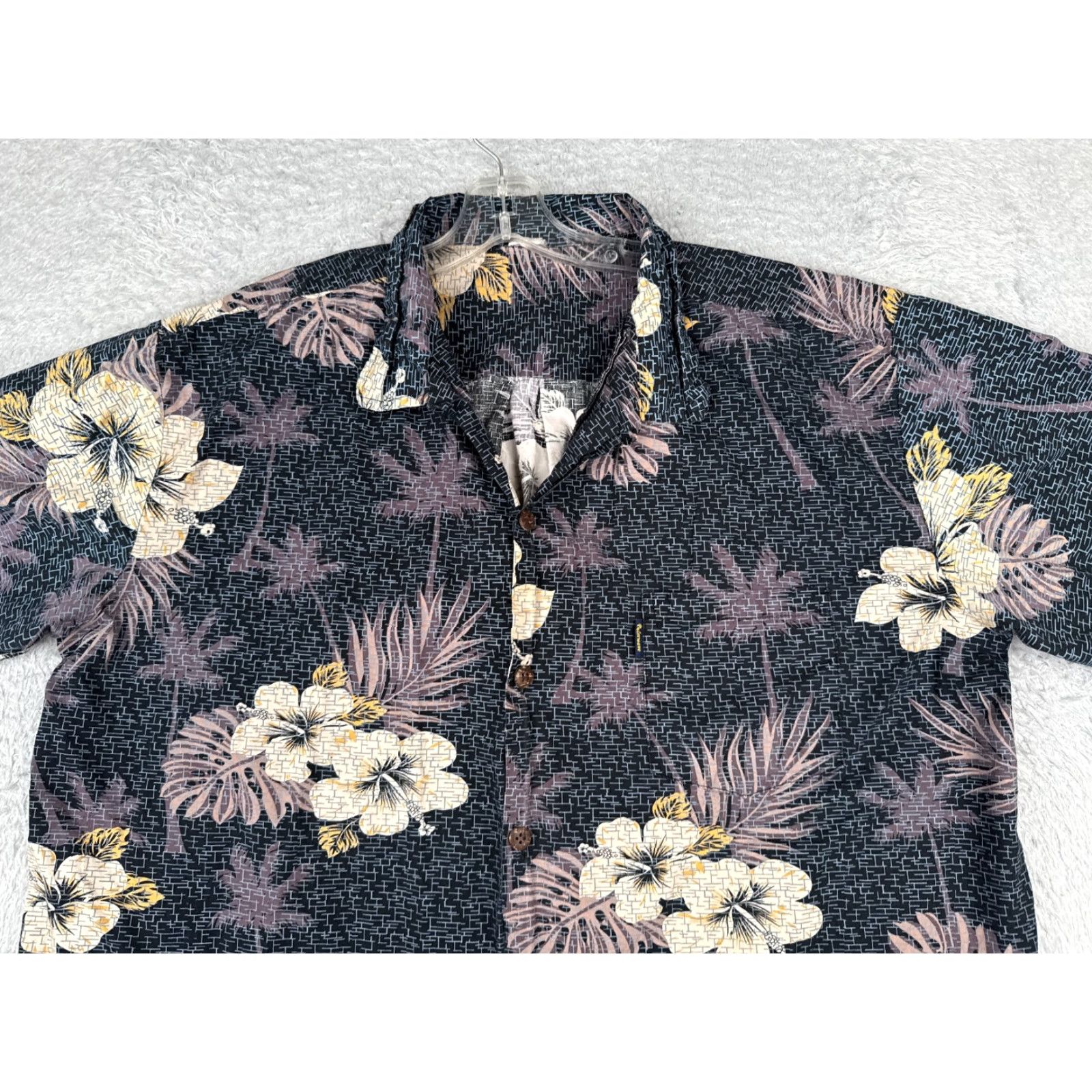 Vintage Palmwave Shirt Men XL Black Yellow Floral Palm Leaf Cotton Hawaiian Button-Up - Resort Vacation Aloha 90s? Size US XL / EU 56 / 4 - 4 Thumbnail