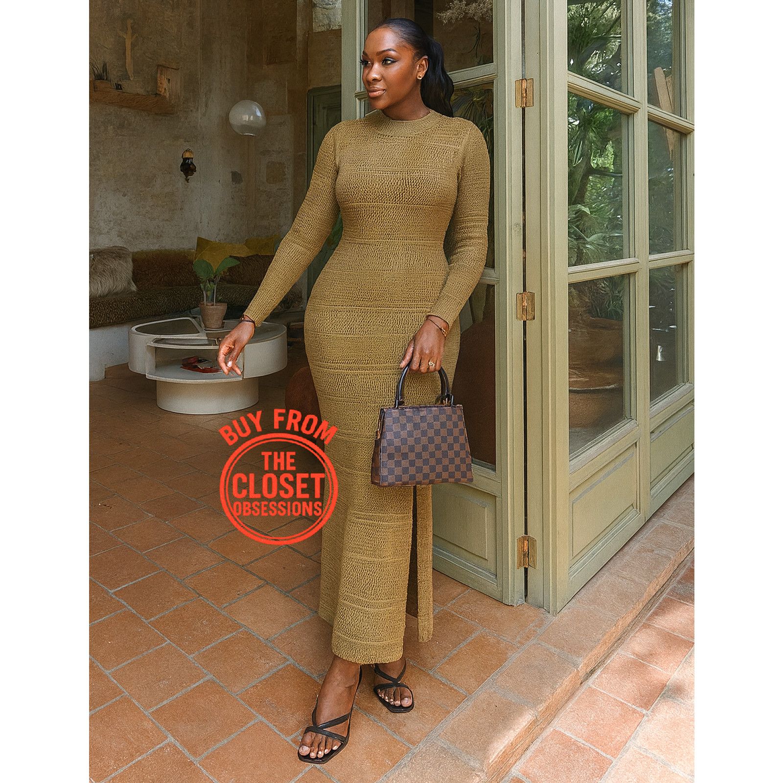 MANGO Long Knit Openwork Maxi Dress NWT — Brown