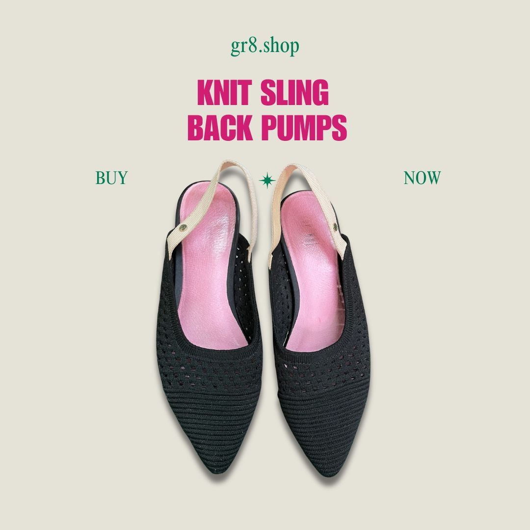 Other Knit Slingback Pointed-Toe Pumps - Size 7 - Black With Beige Size US 7 / IT 37 - 1 Thumbnail