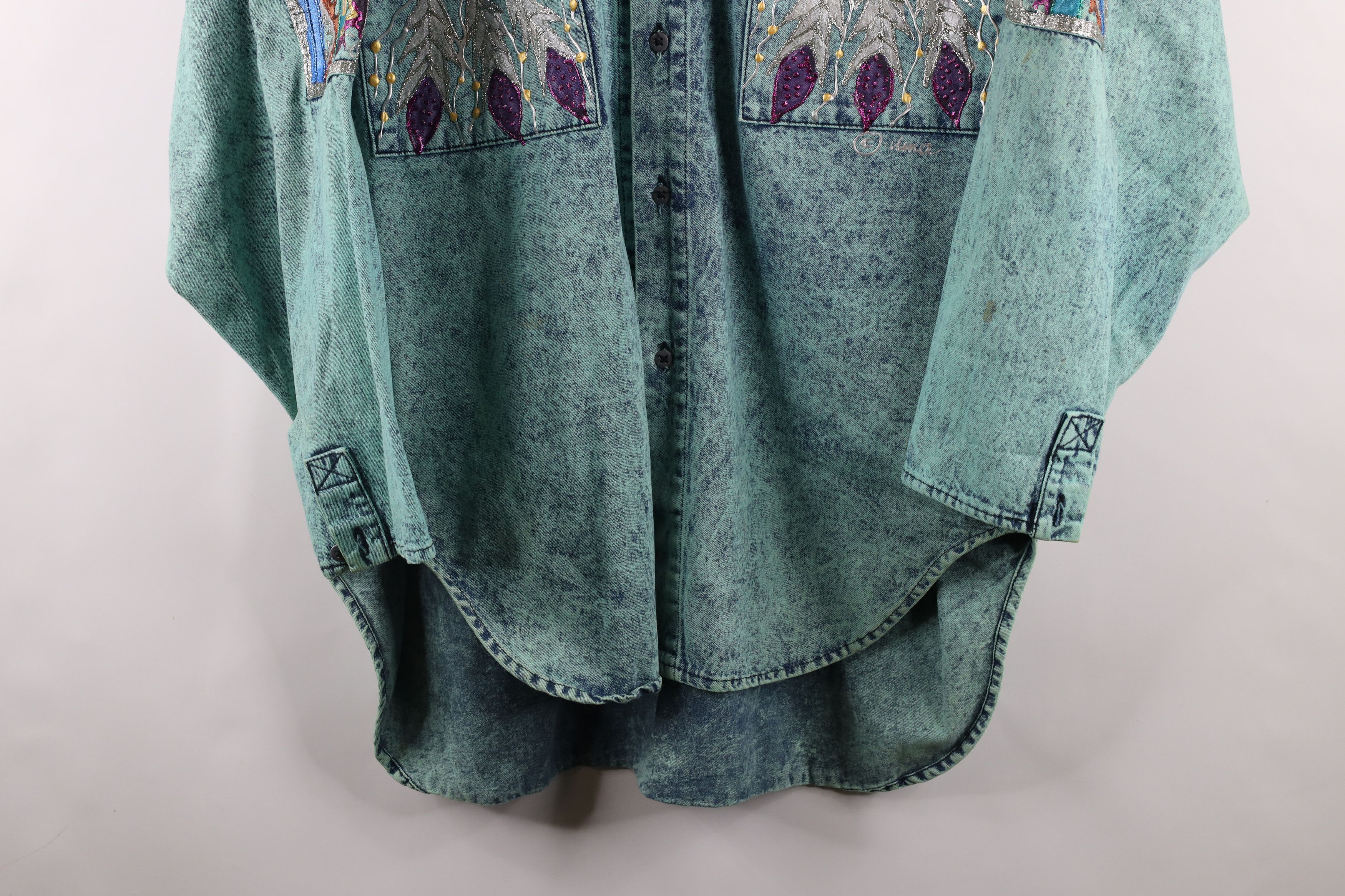 Vintage Vintage 90s Southwestern Glitter Glue Denim Shirt Jacket USA Size XXL / US 16-18 / IT 52-54 - 3 Thumbnail
