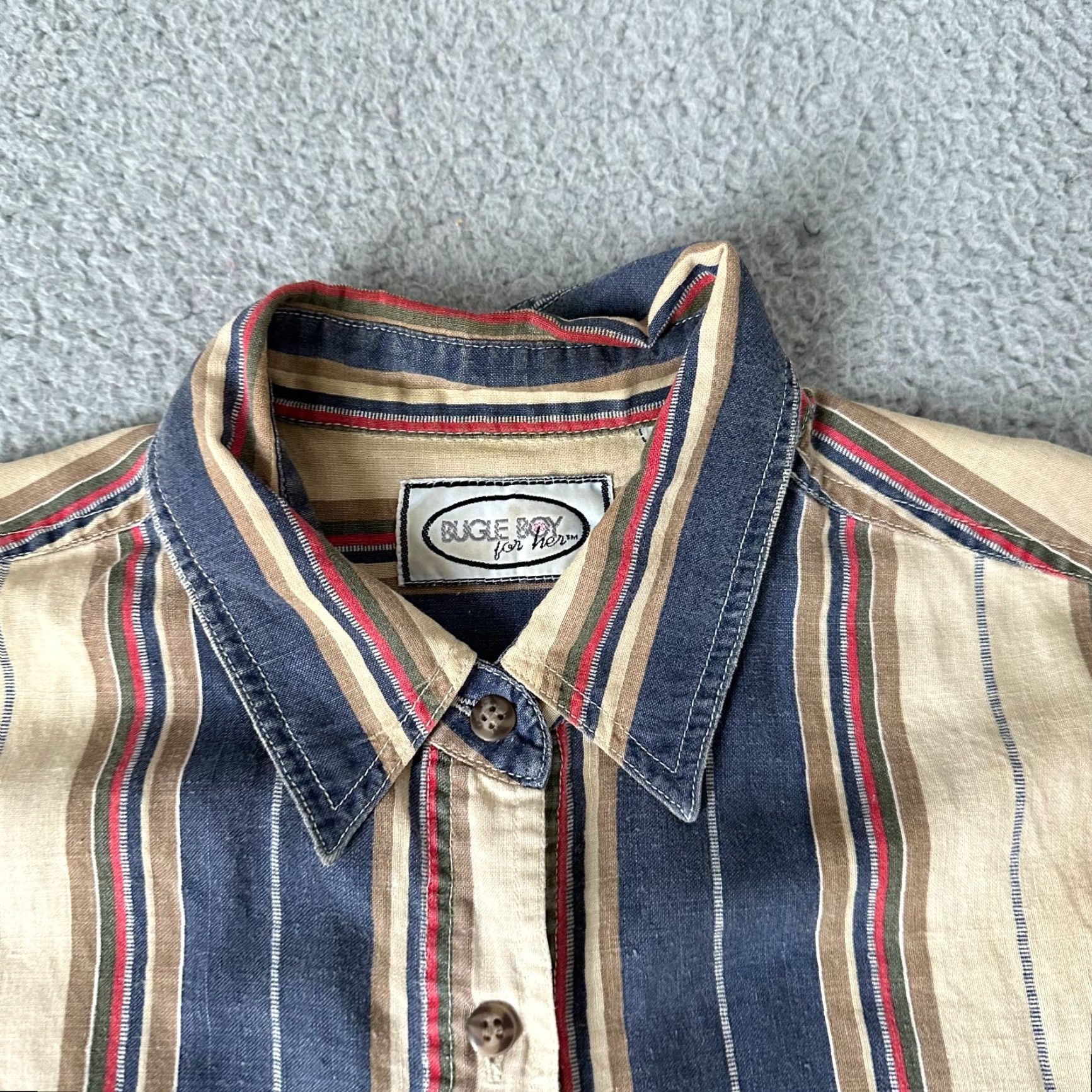 Bugle Boy VINTAGE Bugle Boy Shirt Womens M Blue White Striped Casual Button Up Size M / US 6-8 / IT 42-44 - 6 Thumbnail