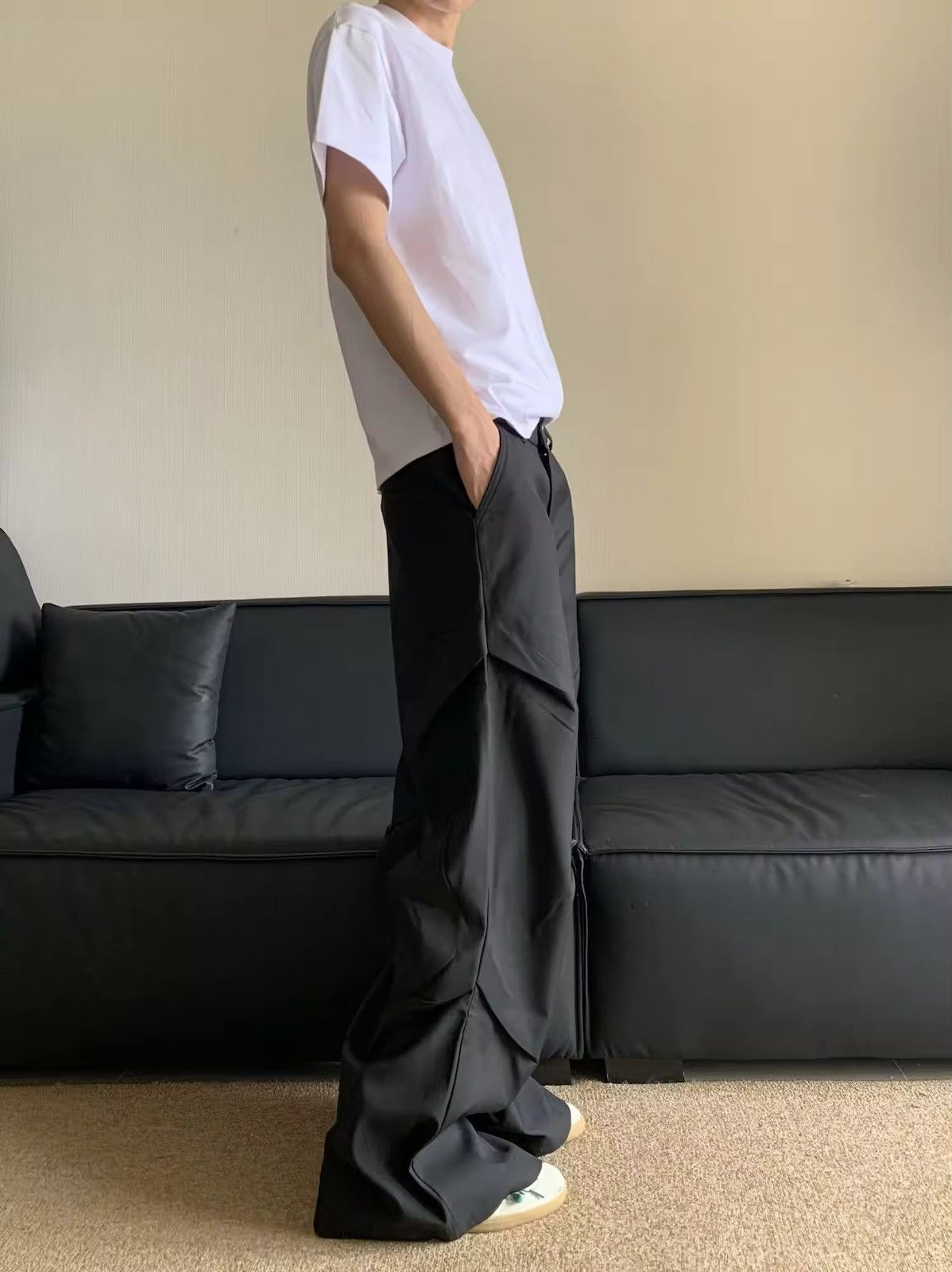 Japanese Brand Baggy Pleated Stacked Flare Pants Size US 30 / EU 46 - 3 Thumbnail